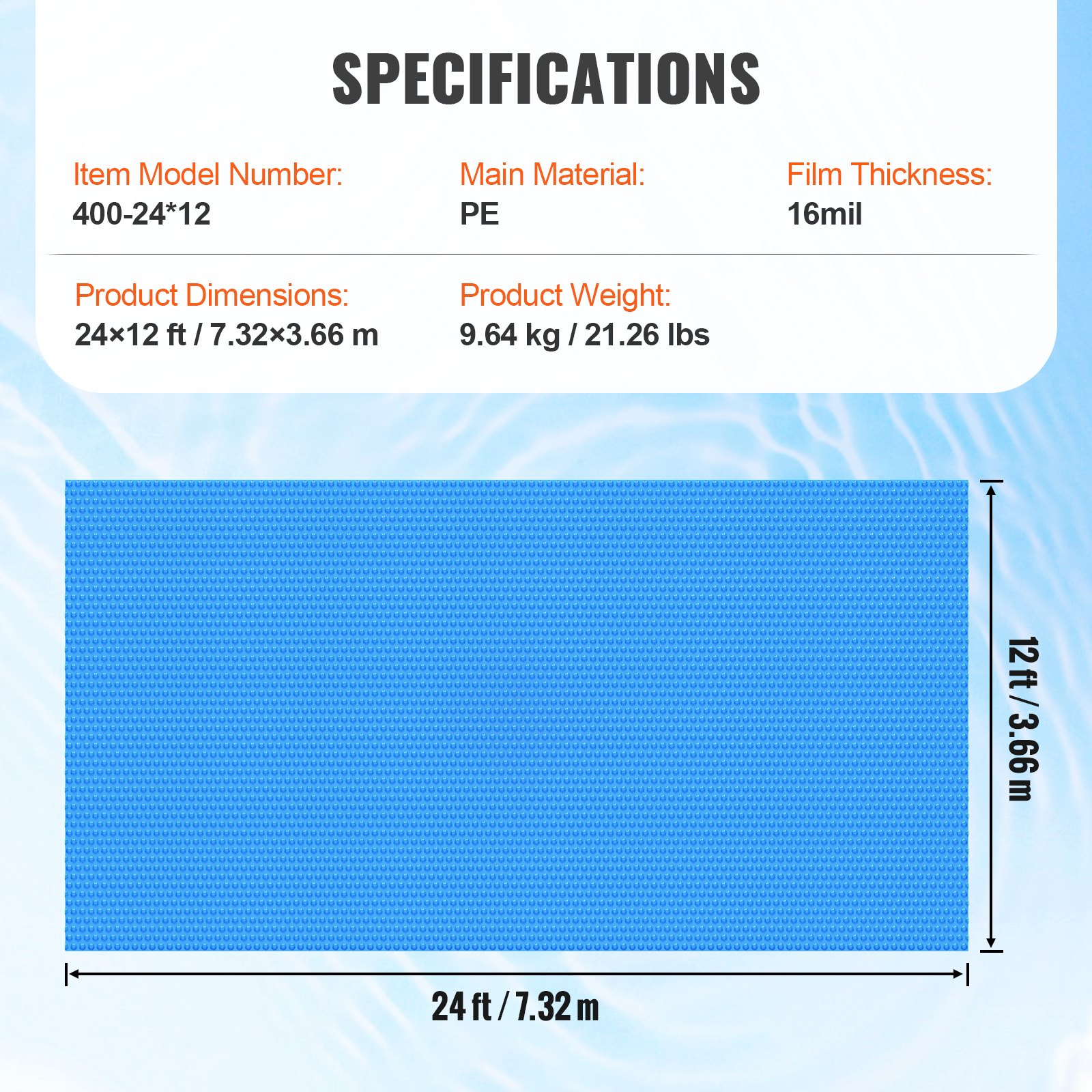 Solar Pool Cover, 16 mil Solar Covers Blue