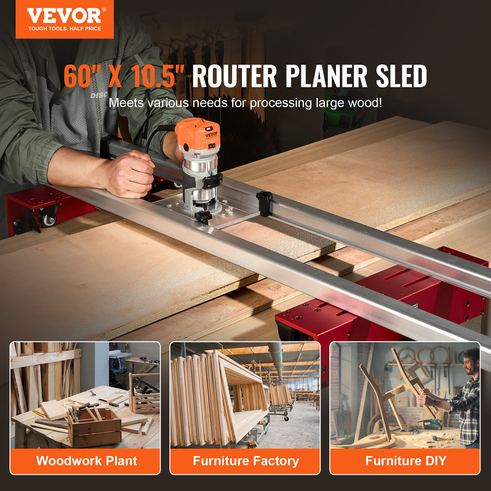 60” Router Sled Portable Adjustable Slab Flattening Jig for DIY Woodworking - Picture 1 of 10