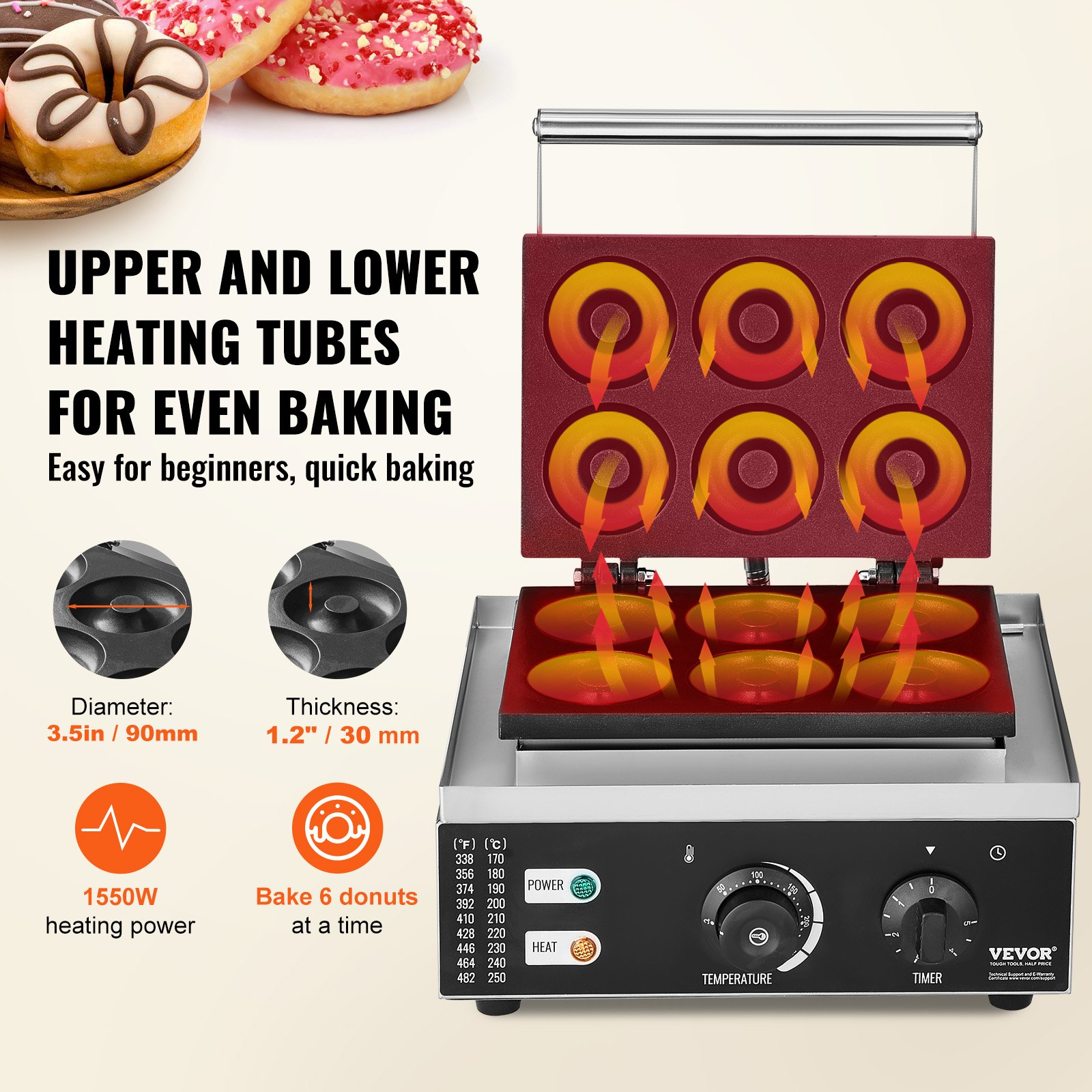 Electric Donut Maker, 1550W Commercial Doughnut Machine with Non-stick Surface, 