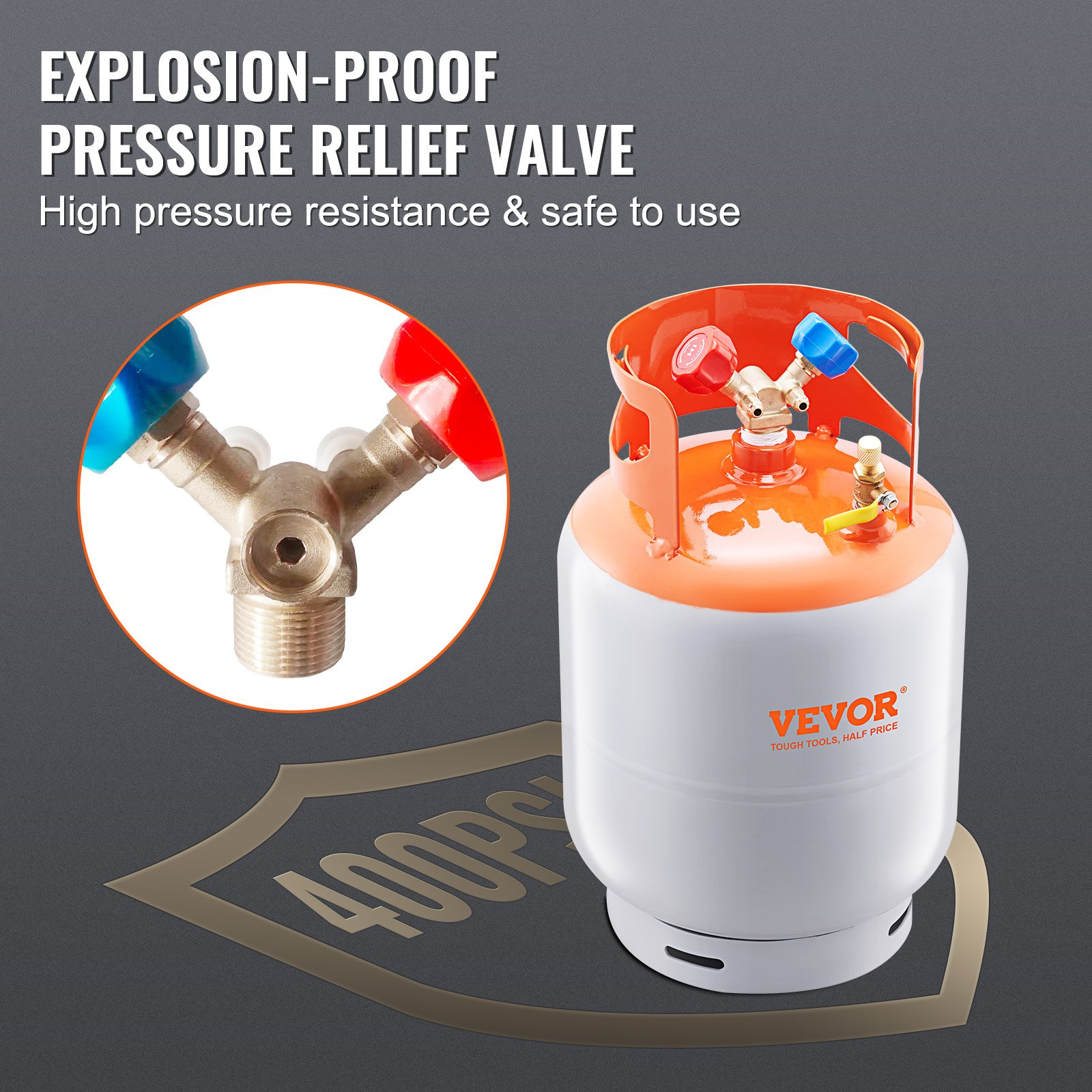 Refrigerant Recovery Tank, 50 LBS Capacity, Orange+Gray