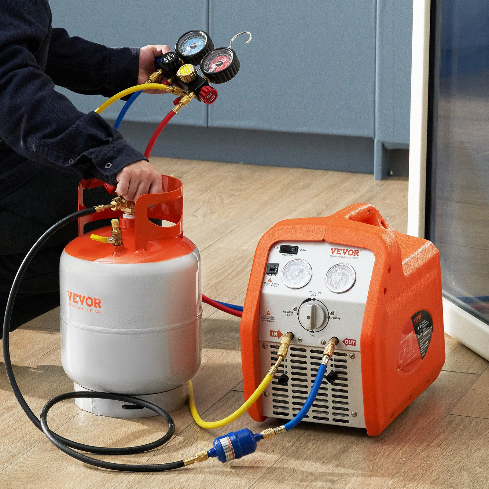 Refrigerant Recovery Tank, 50 LBS Capacity, Orange+Gray