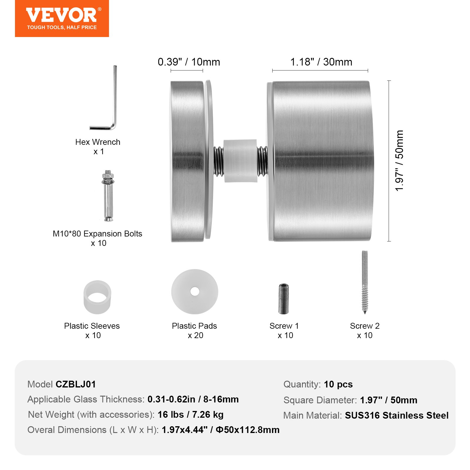 VEVOR Glass Clamp, Silver