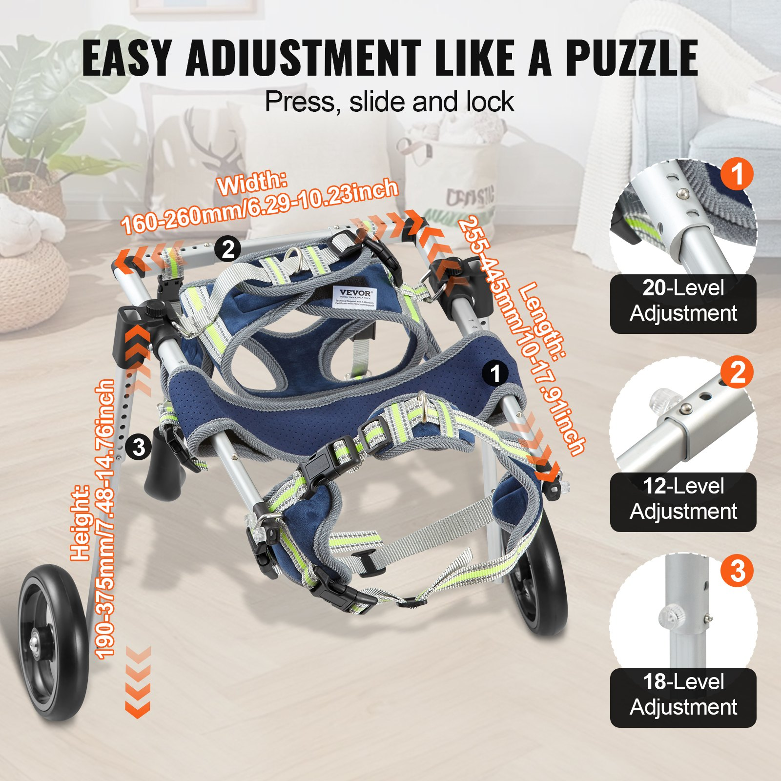 2 Wheels Dog Wheelchair for Back Legs, Hind Limb Weak Pet(XS) - Picture 4 of 10