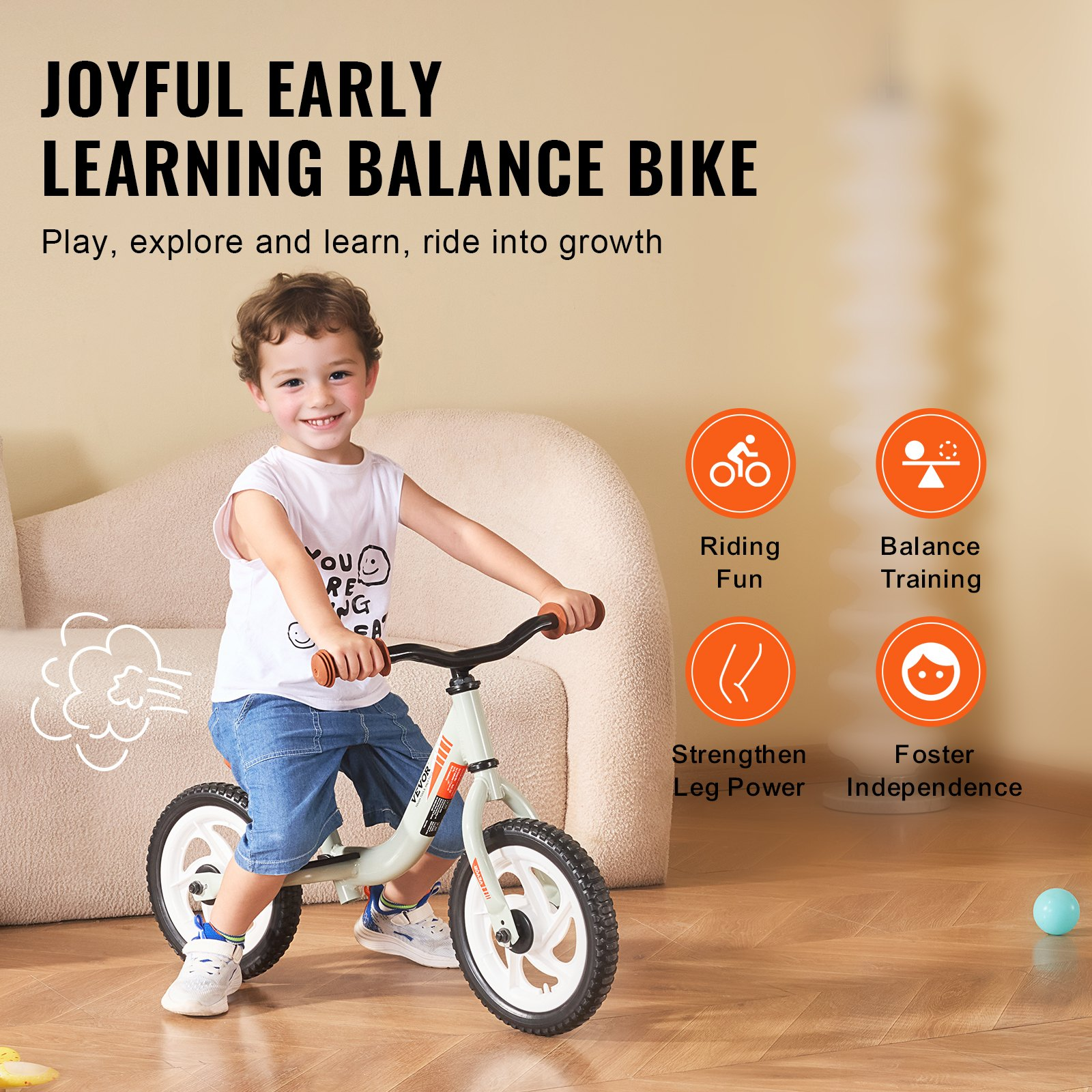 VEVOR Toddler Balance Bike, 55LBS Support