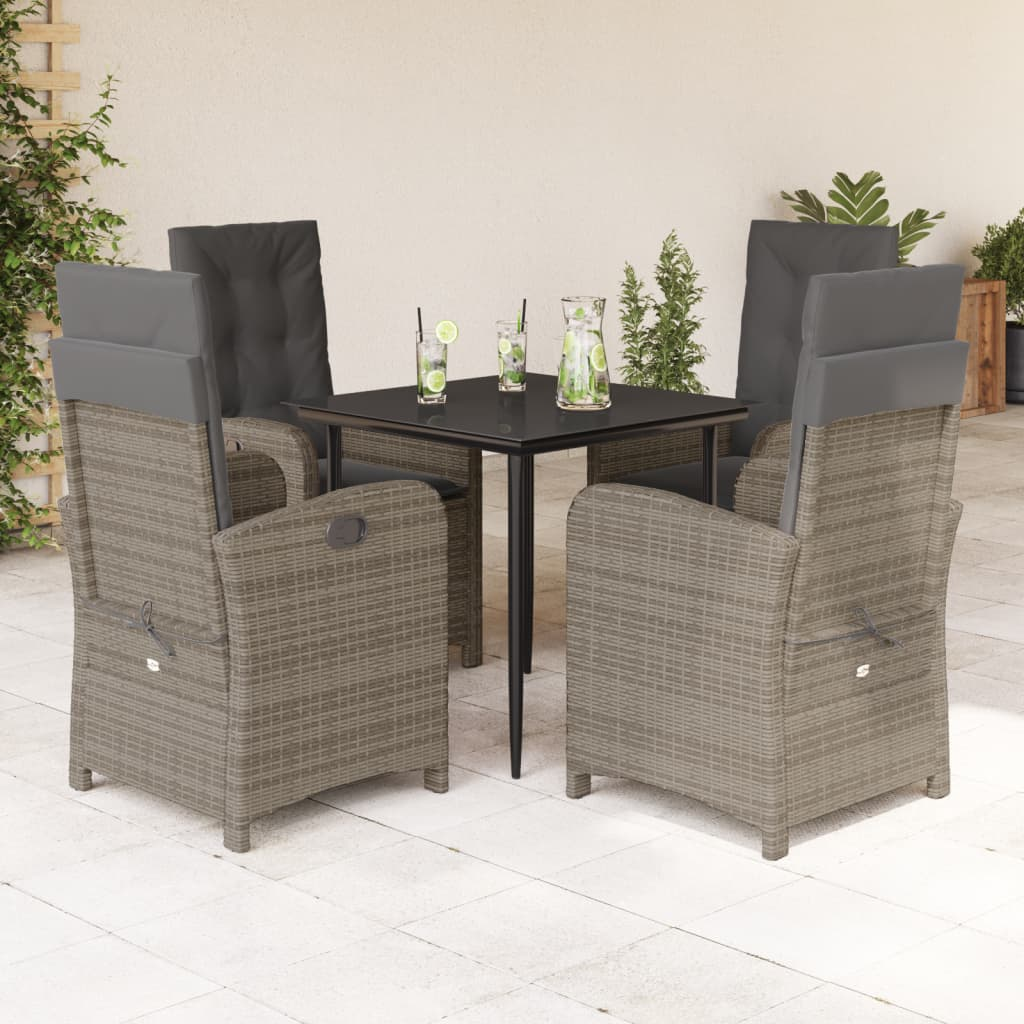 5 Piece Patio Dining Set with Cushions Gray Poly Rattan Outdoor