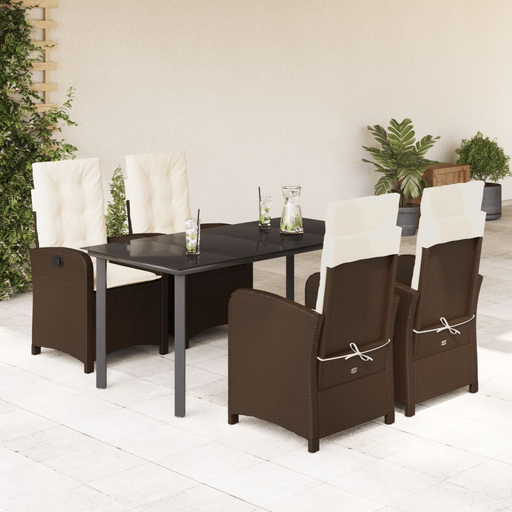 5 Piece Patio Dining Set with Cushions Brown Poly Rattan Outdoor Furniture eBay
