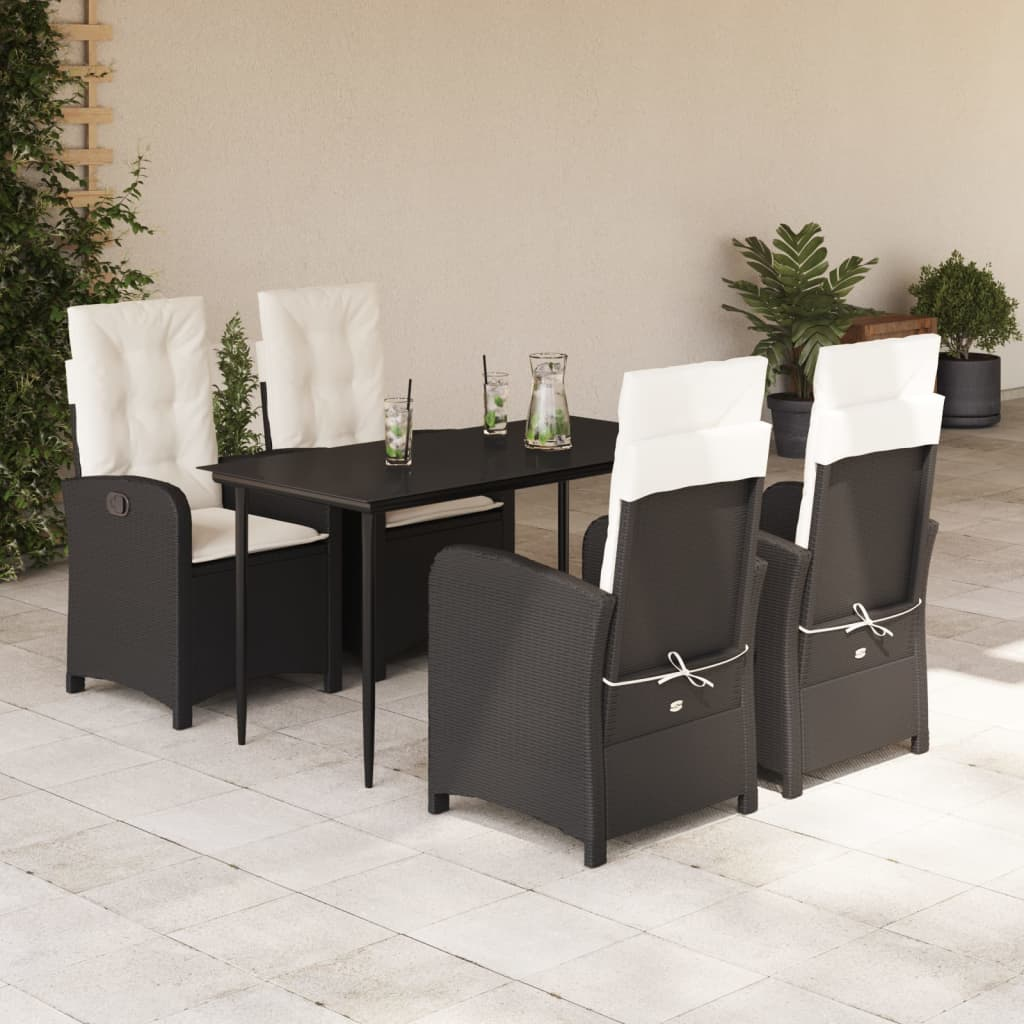 5 Piece Patio Dining Set with Cushions Black Poly Rattan Outdoor Furniture eBay