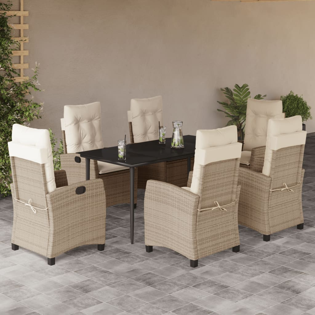 7 Piece Patio Dining Set with Cushions Beige Poly Rattan Outdoor