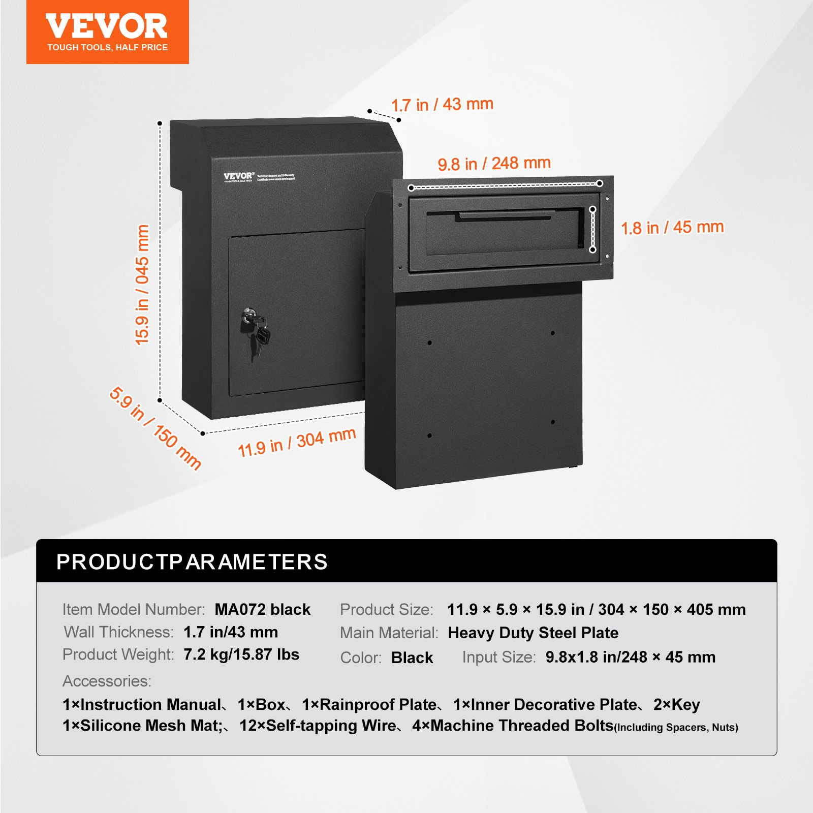 Through The Door Key Drop Box, Black
