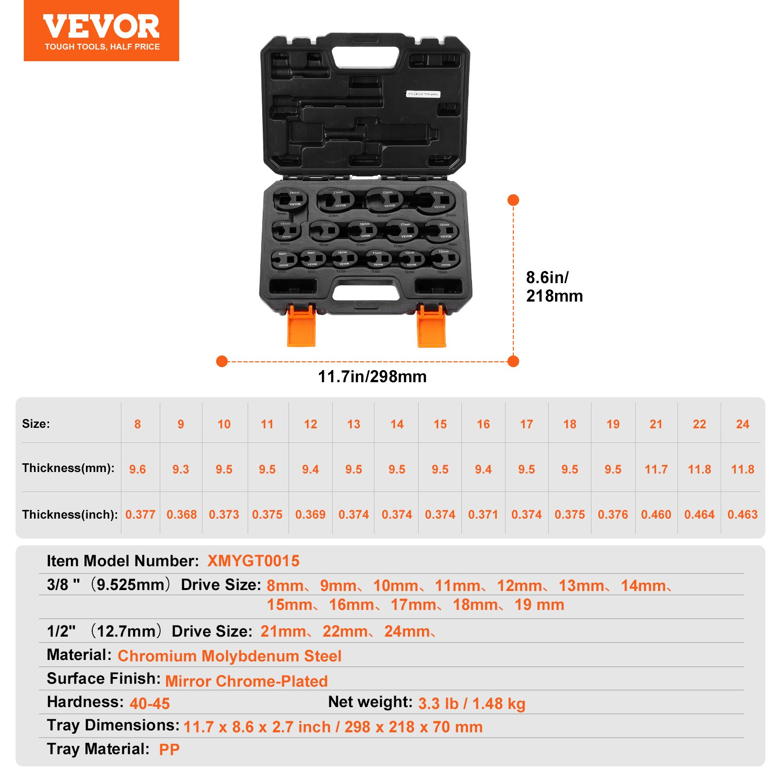VEVOR Crowfoot Wrench Set, for Mechanical Maintenance or Repairs - Picture 6 of 11