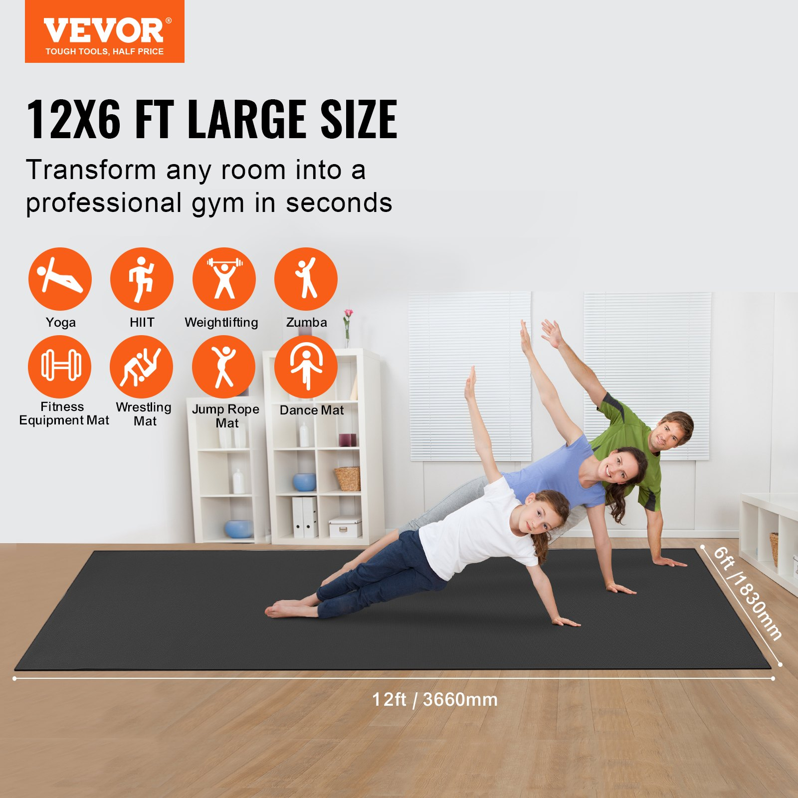 Exercise Mat, Pilate & Floor Workout (12x6ft)