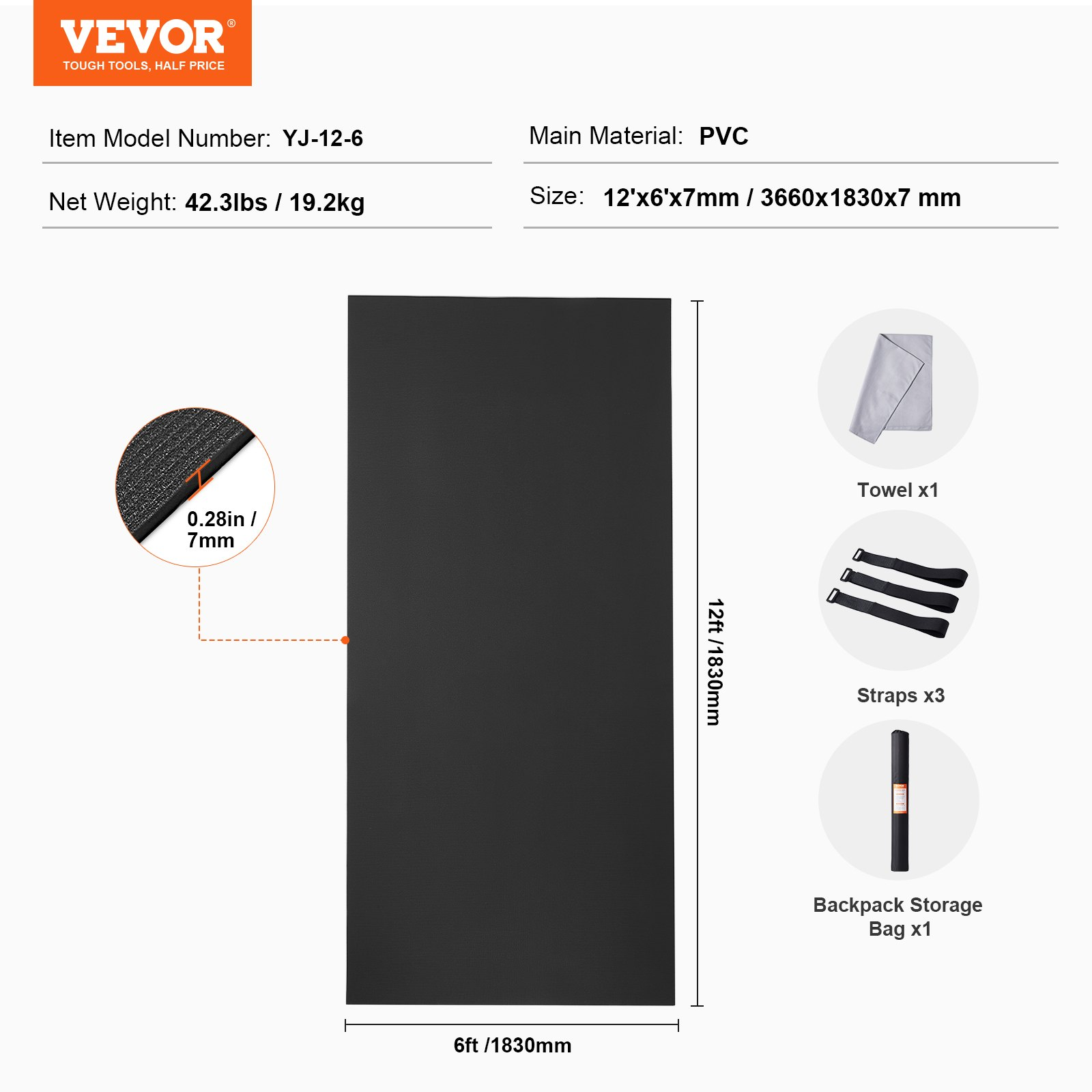 Exercise Mat, Pilate & Floor Workout (12x6ft)