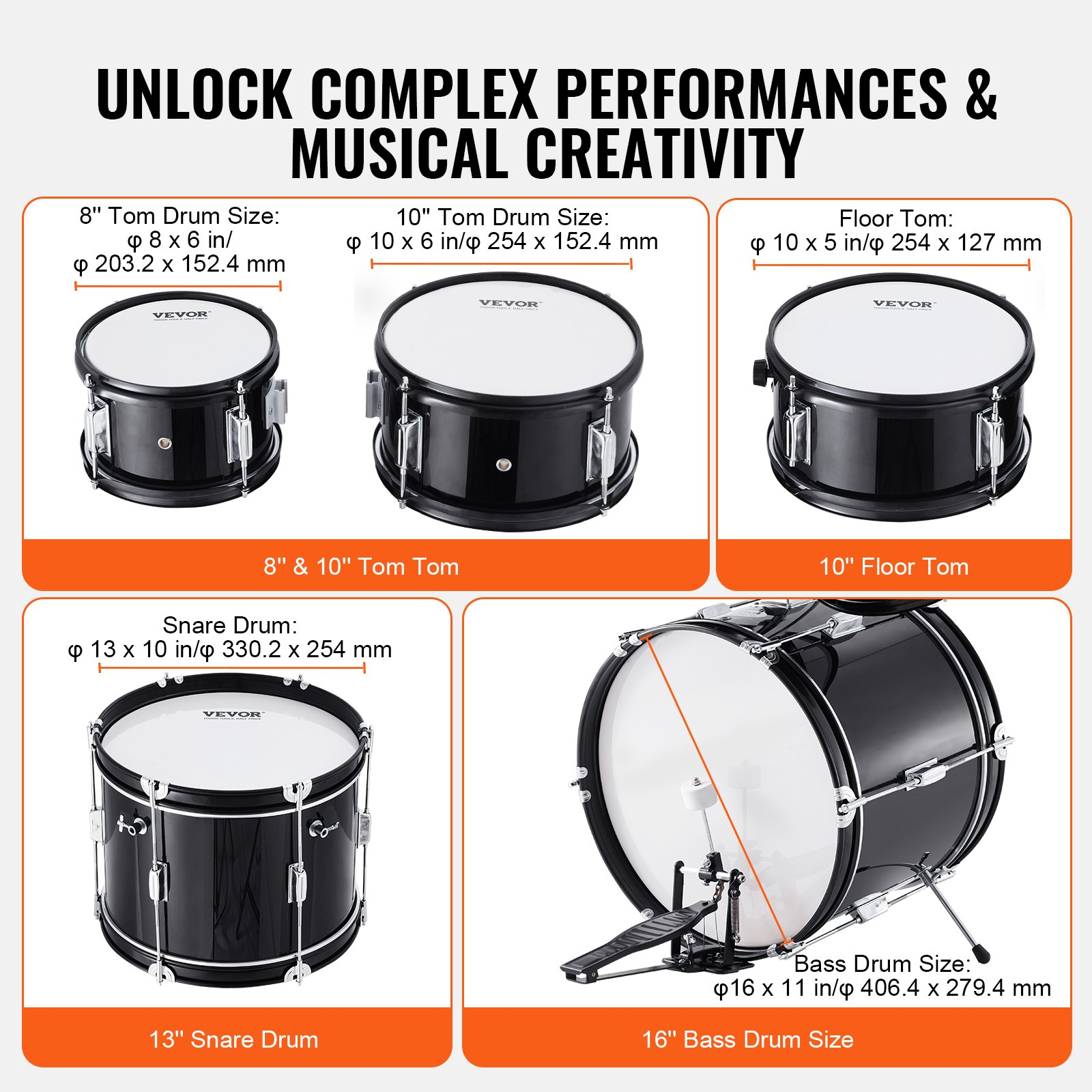 VEVOR 5-Piece Kids Drum Set, 16" Junior Drum Kit With Throne, Cymbals & Sticks, For Ages 6-13 (Blue)