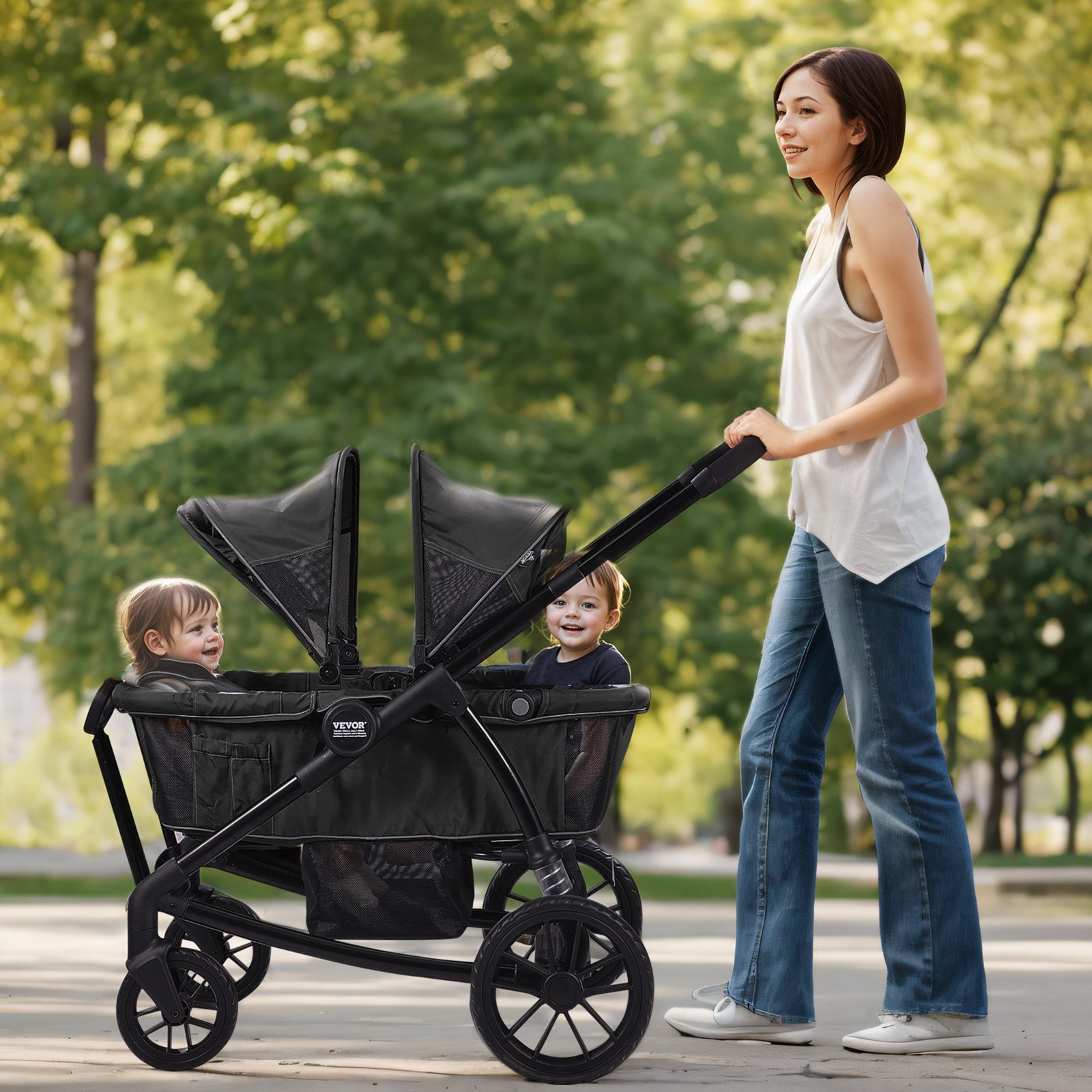 VEVOR All-Terrain Stroller Wagon, 2 Seats Foldable Expedition 2-in-1 Collapsible