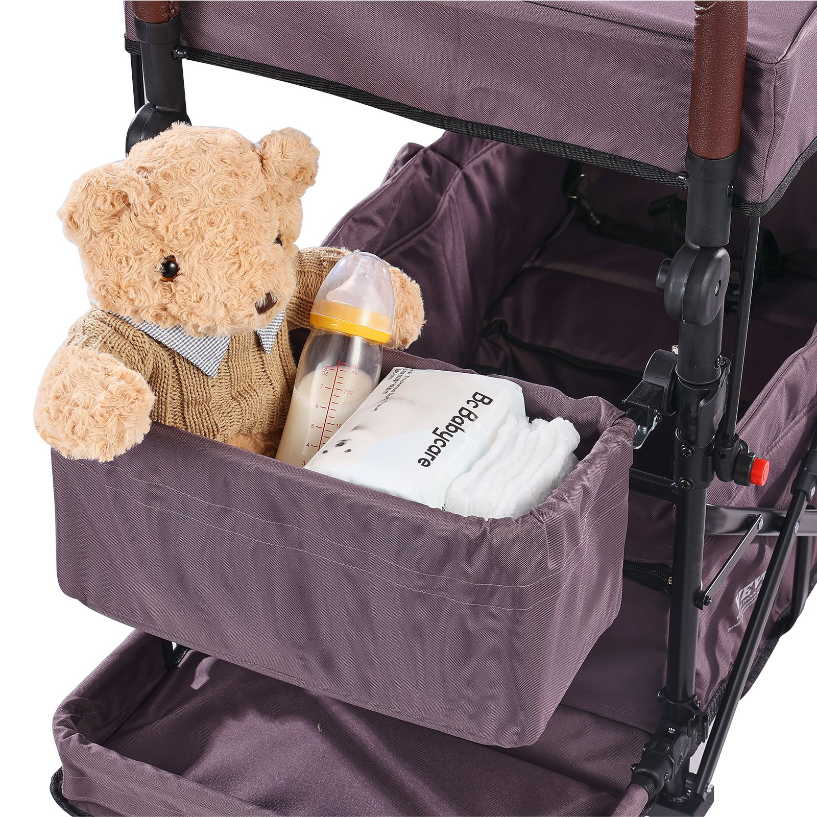 Wagon Stroller for 2 Kids, Push Pull Quad Collapsible Stroller with Adjustable H