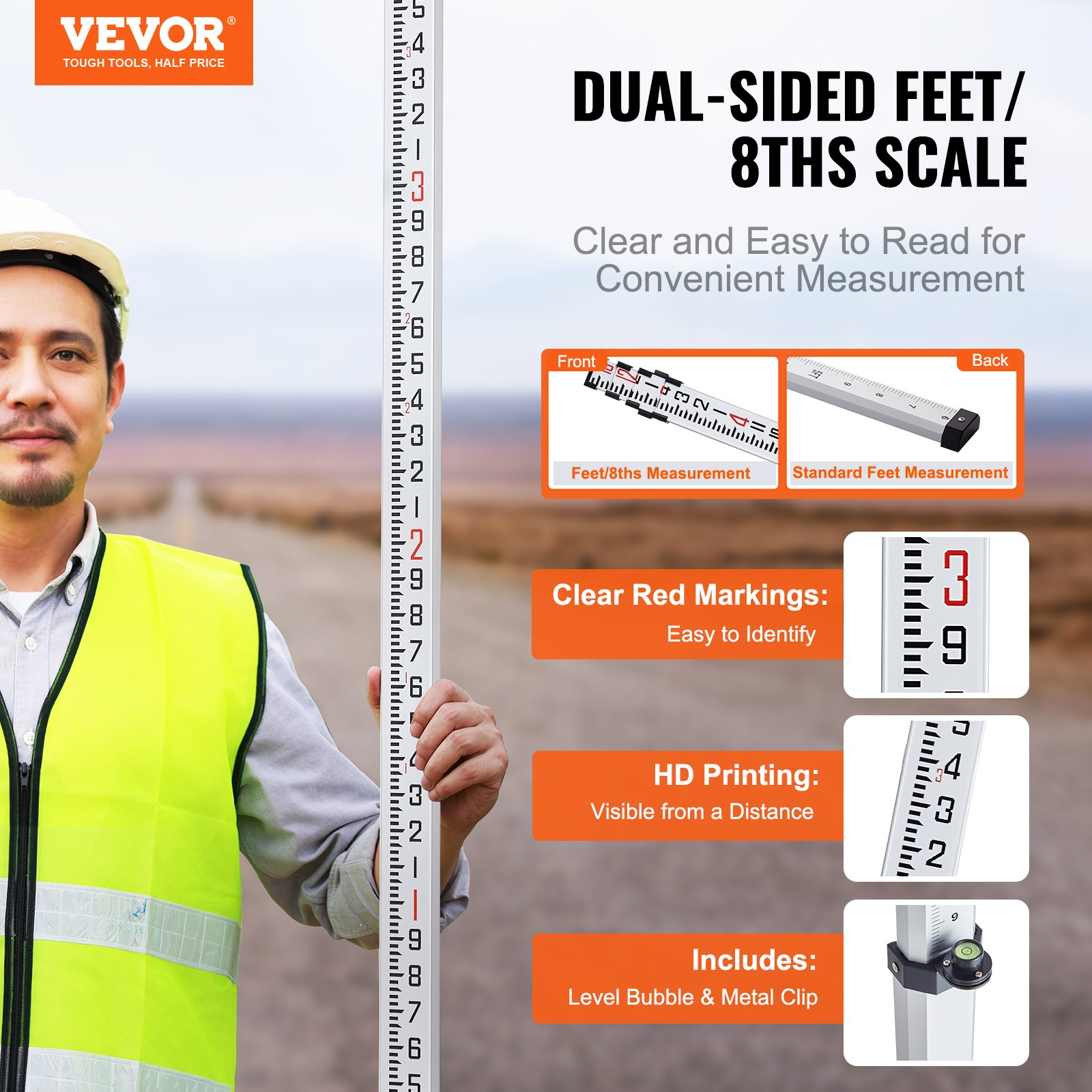 16Ft Aluminum Telescopic Measuring Rod 4-Section Level Survey Stick w/Bag - Picture 1 of 10