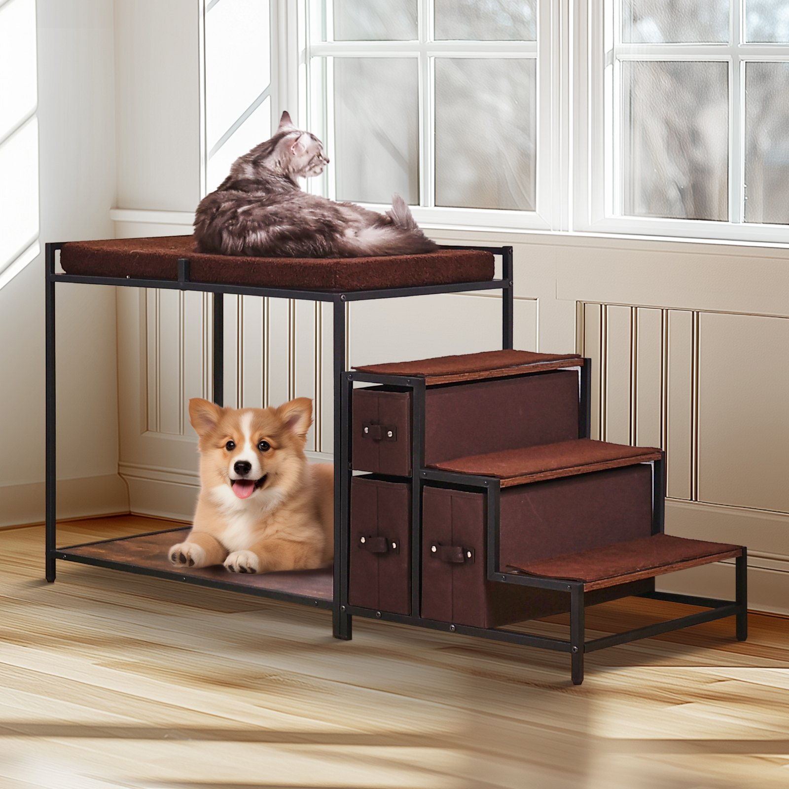 Pet Bunk Bed Dog/Cat Window Perch with Stairs Storage Medium Size - Picture 7 of 10