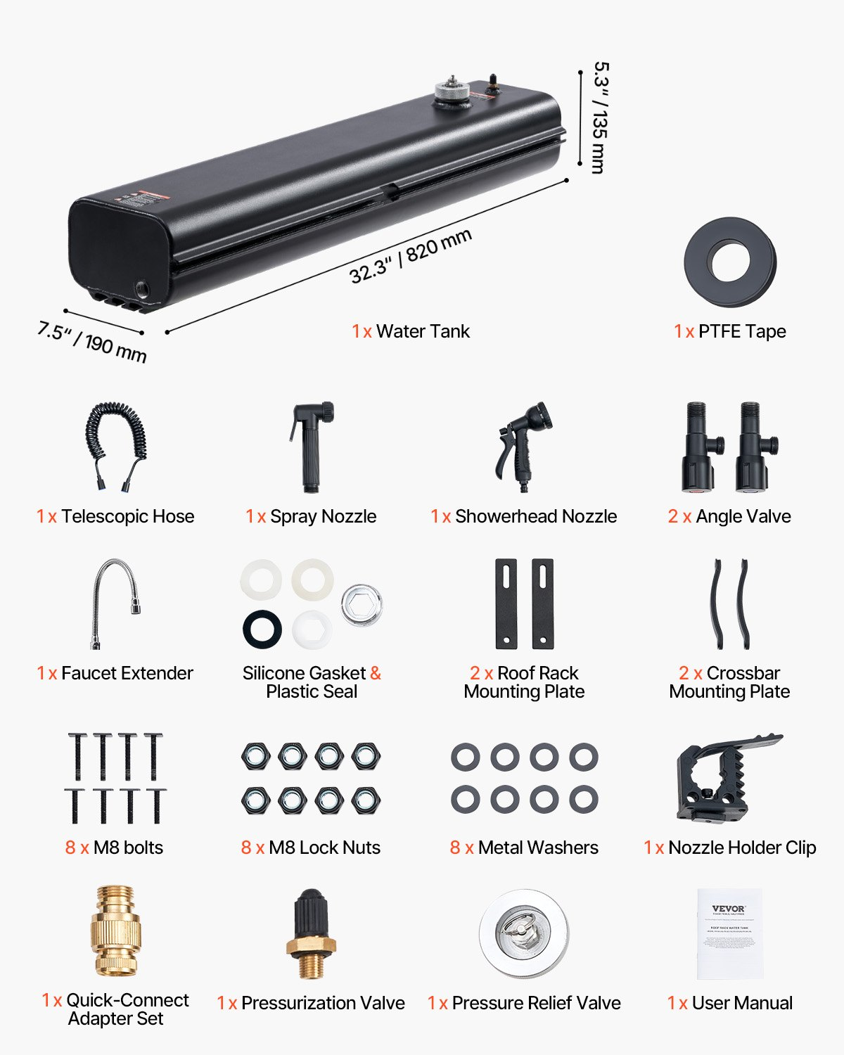 4 Gal Roof Rack Water Tank Portable Water Tank with Splash-Guard Panel