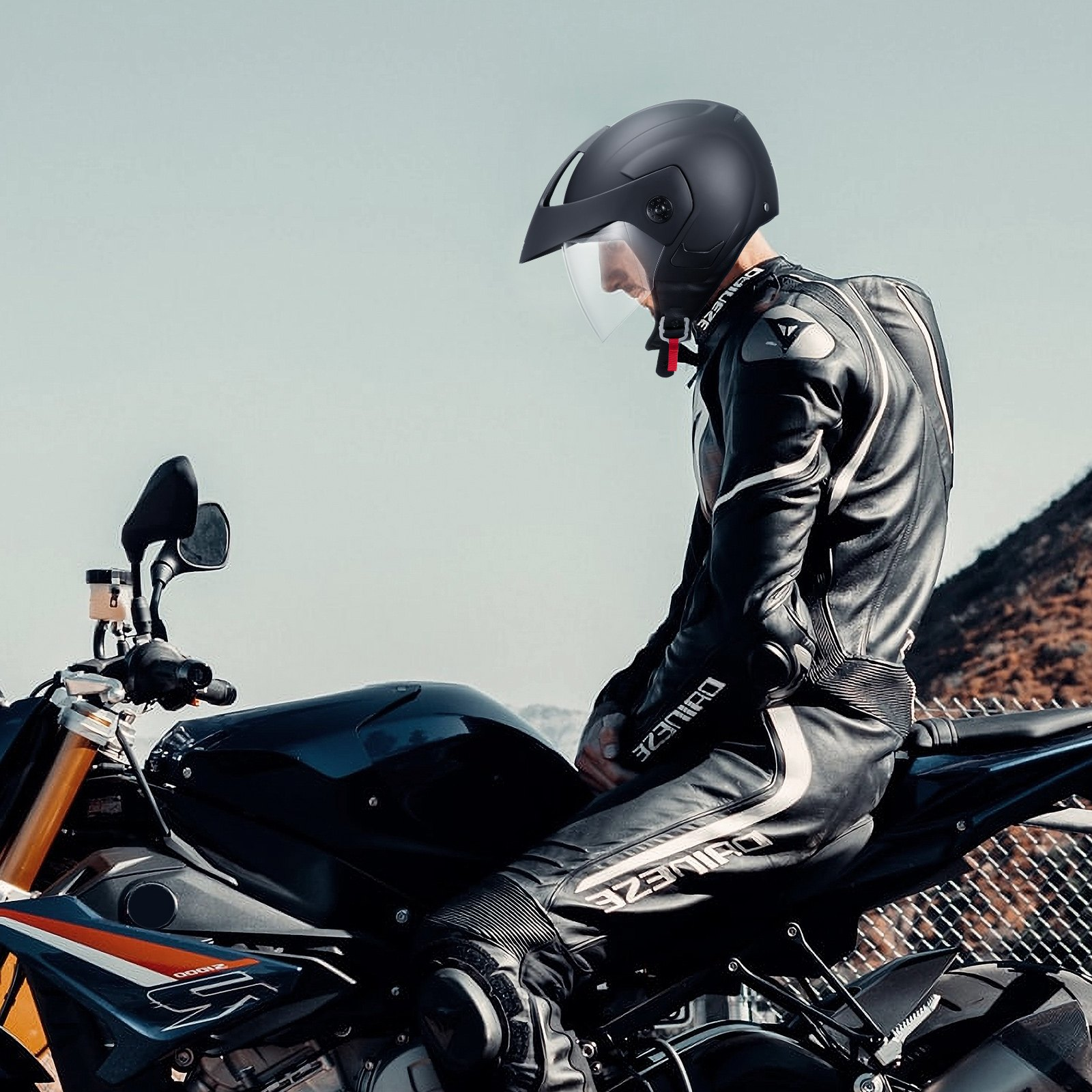 3/4-Face Motorcycle Helmet Motocross Helmet with Bluetooth Slot 091 - Picture 7 of 10