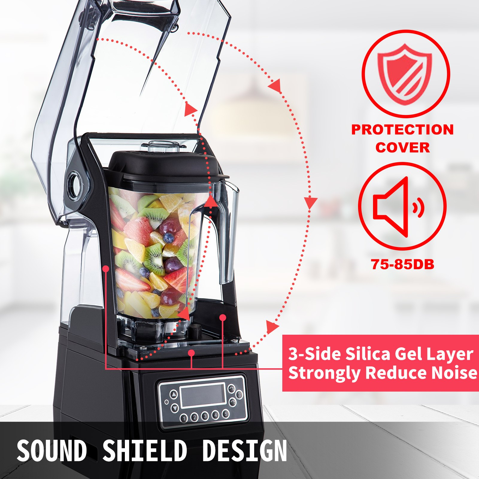 VEVOR 1500W Commercial Blender 1.5L Silent Smoothie Maker 110V Countertop