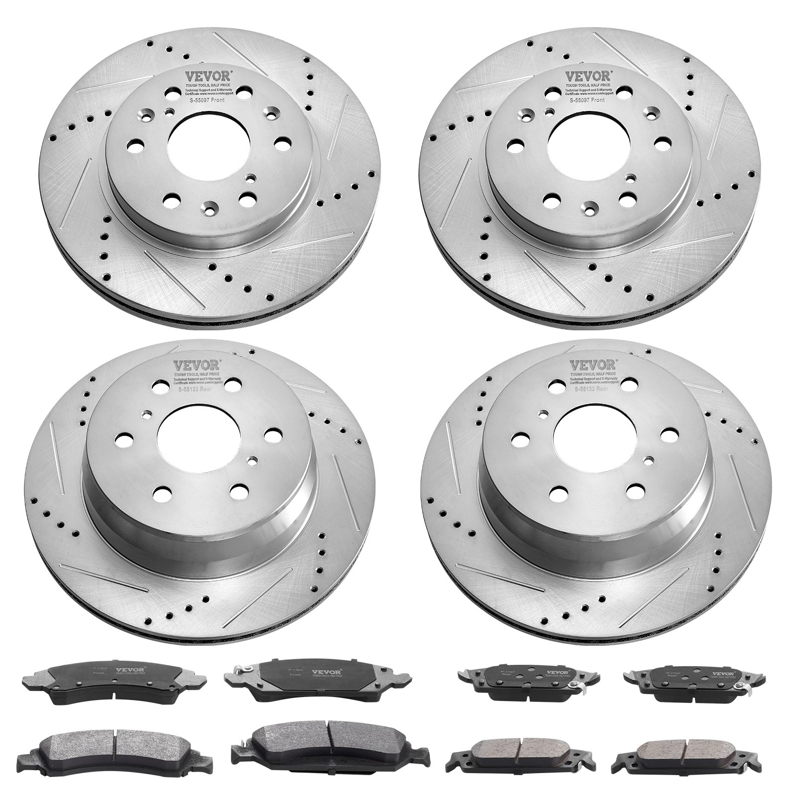 Drilled Slotted Front Rear Brake Rotors Pads Kit for Chevy Silverado GMC - Picture 9 of 10