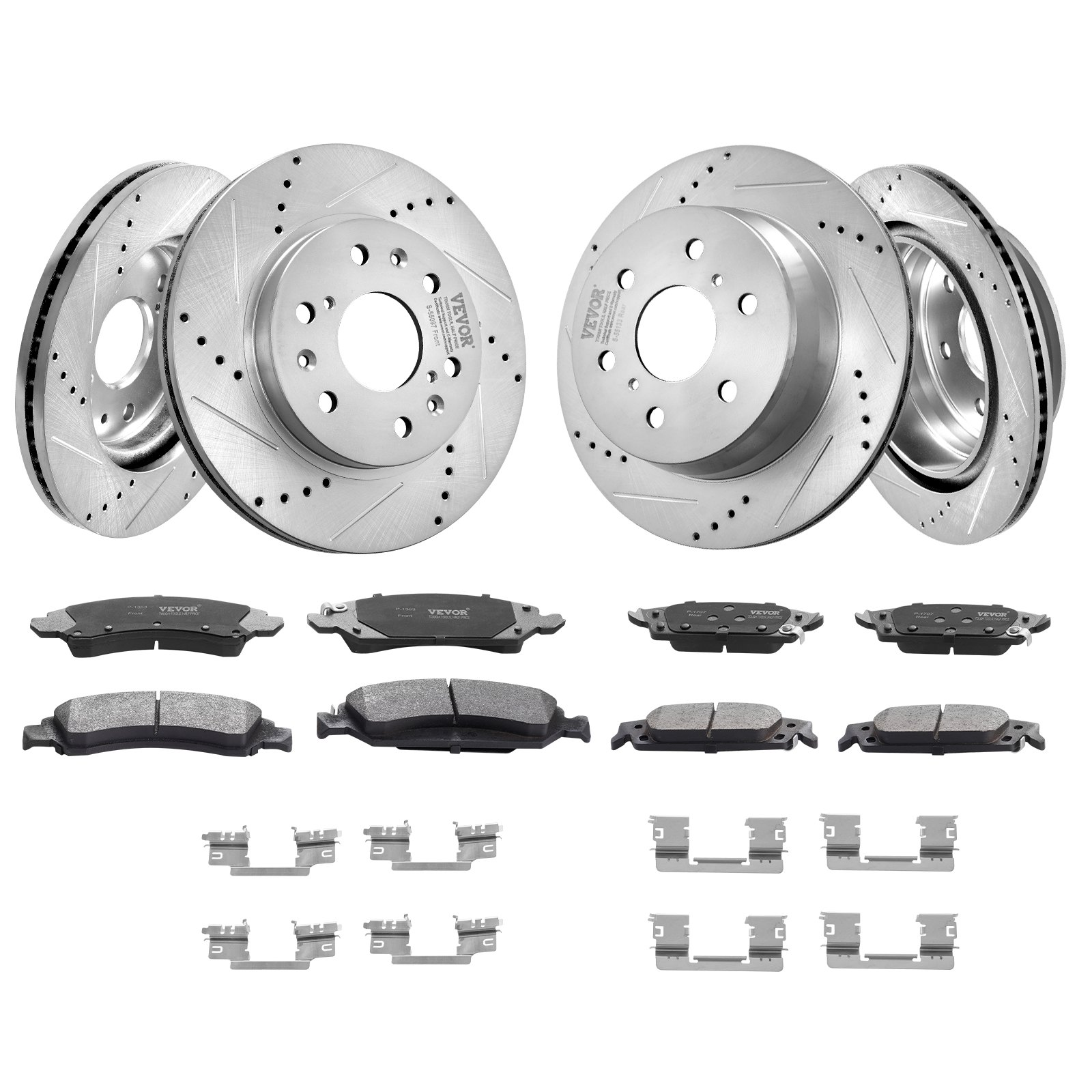 Drilled Slotted Front Rear Brake Rotors Pads Kit for Chevy Silverado GMC - Picture 1 of 10