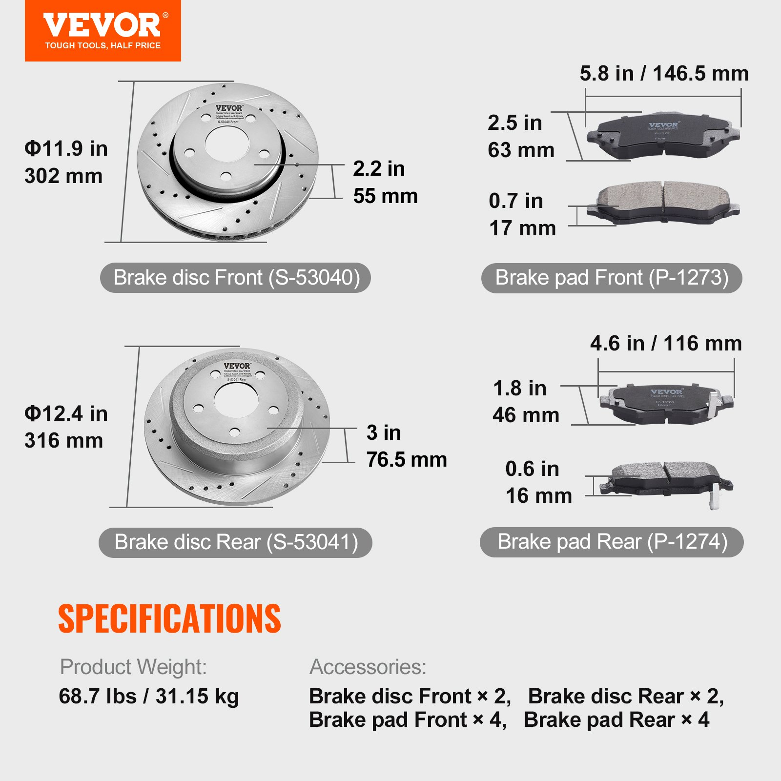 Drilled Slotted Front&Rear Brake Rotors Pads Kit for 07-2017 Jeep Wrangler - Bild 7 von 10