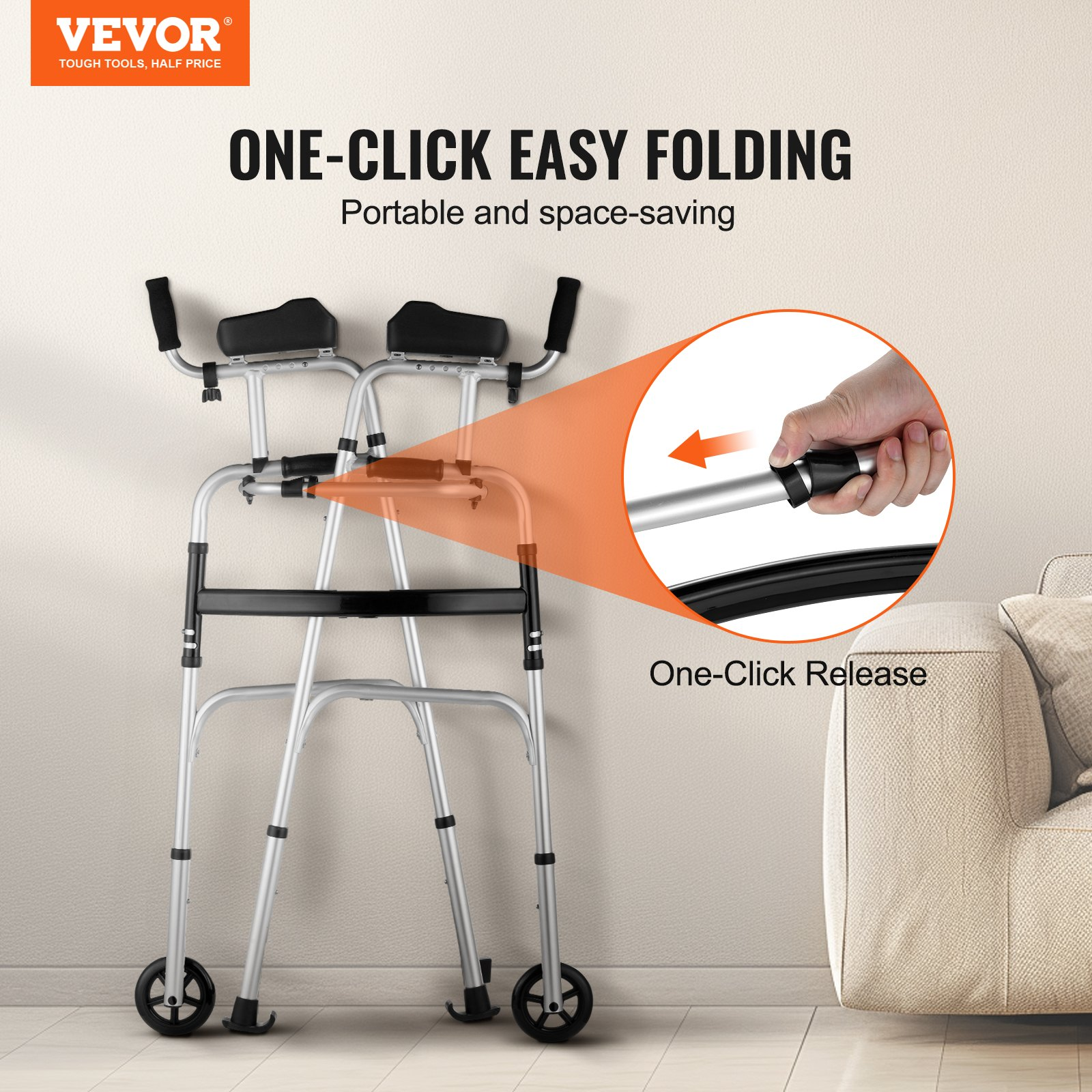 2 in 1 Folding Walker & Removable Armrests, 450 Pounds