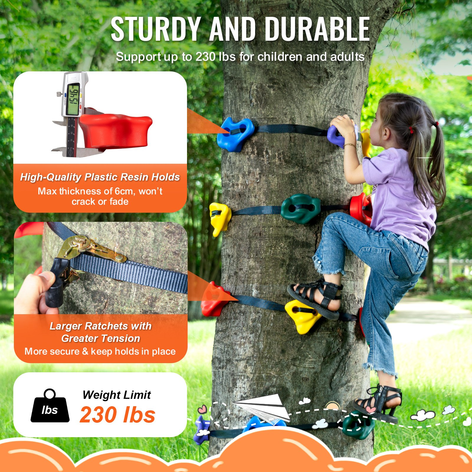 Ninja Tree Climbing Kit 12 Tree Climbing Holds 6 Ratchet Straps Outdoor