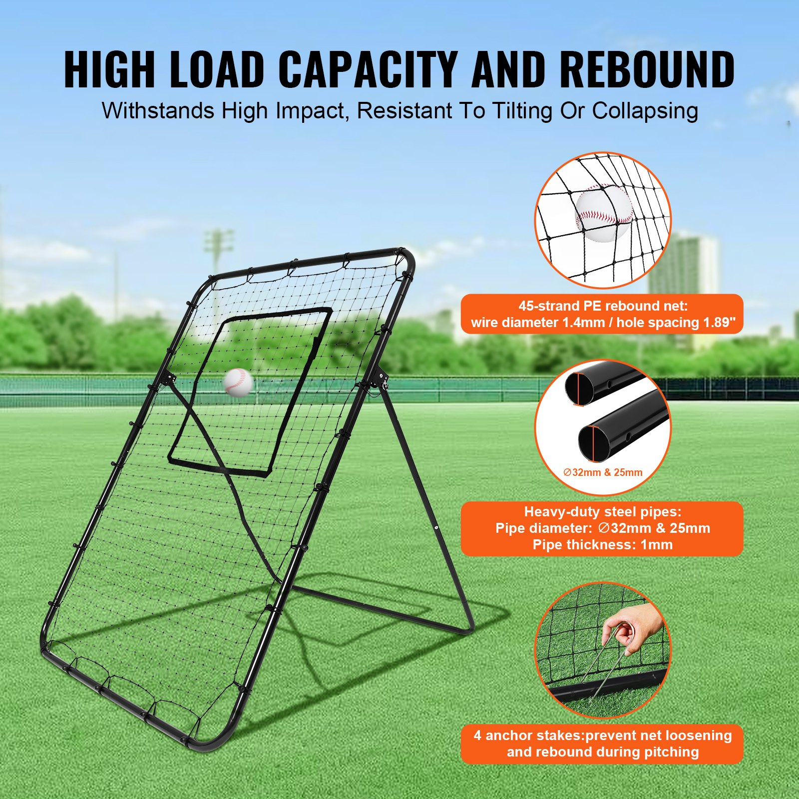 VEVOR Baseball And Softball Rebounder Net 4x6 Ft PitchBack Adjustable Angles