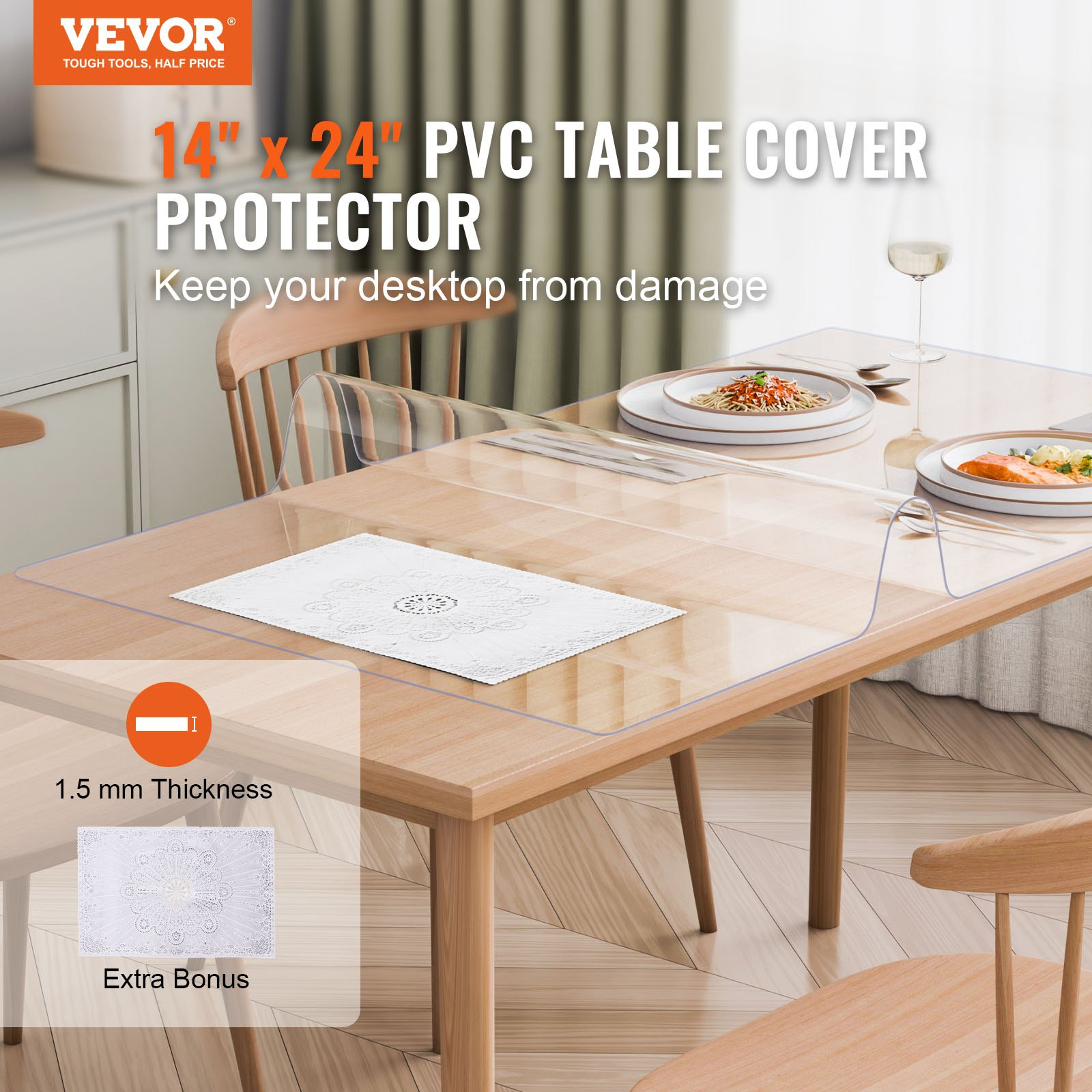 VEVOR Protezione Tavolo PVC 14x24 Pollici Plastica Trasparente Protezione Scrivania Spessore 1,5mm - Foto 1 di 10