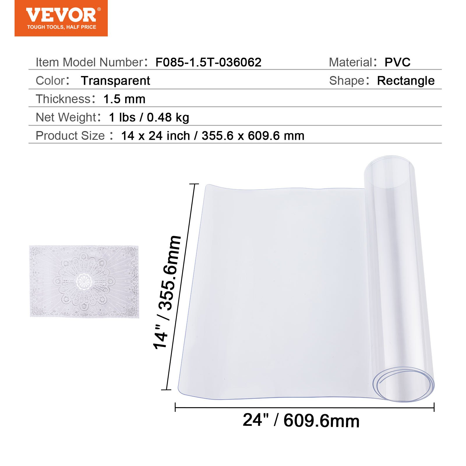 VEVOR Protezione Tavolo PVC 14x24 Pollici Plastica Trasparente Protezione Scrivania Spessore 1,5mm - Foto 6 di 10