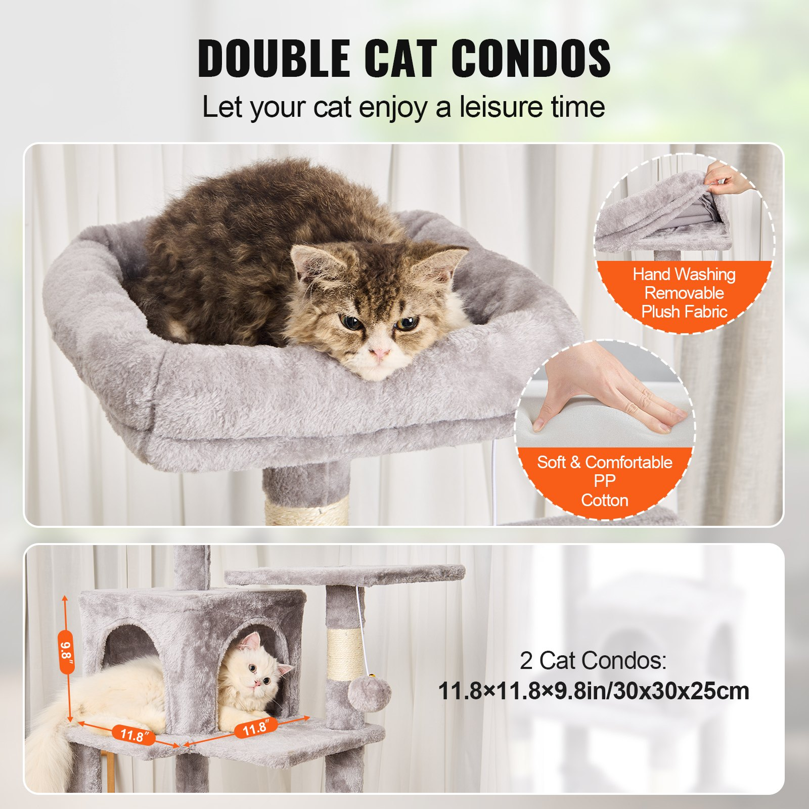 VEVOR 63" Cat Tree Tower w/ Condos, Hammock, Perch & Sisal Scratching Posts