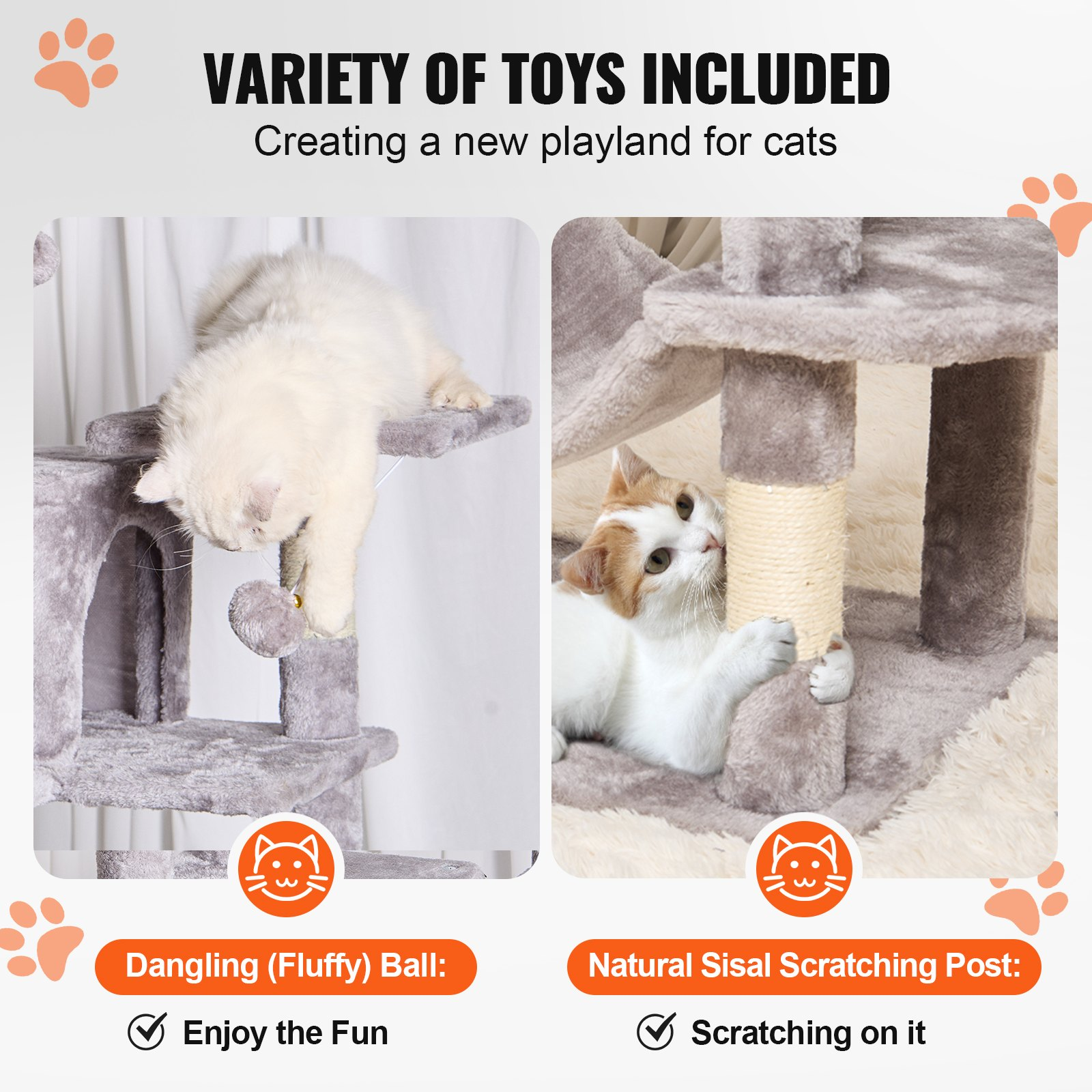 VEVOR 63" Cat Tree Tower w/ Condos, Hammock, Perch & Sisal Scratching Posts