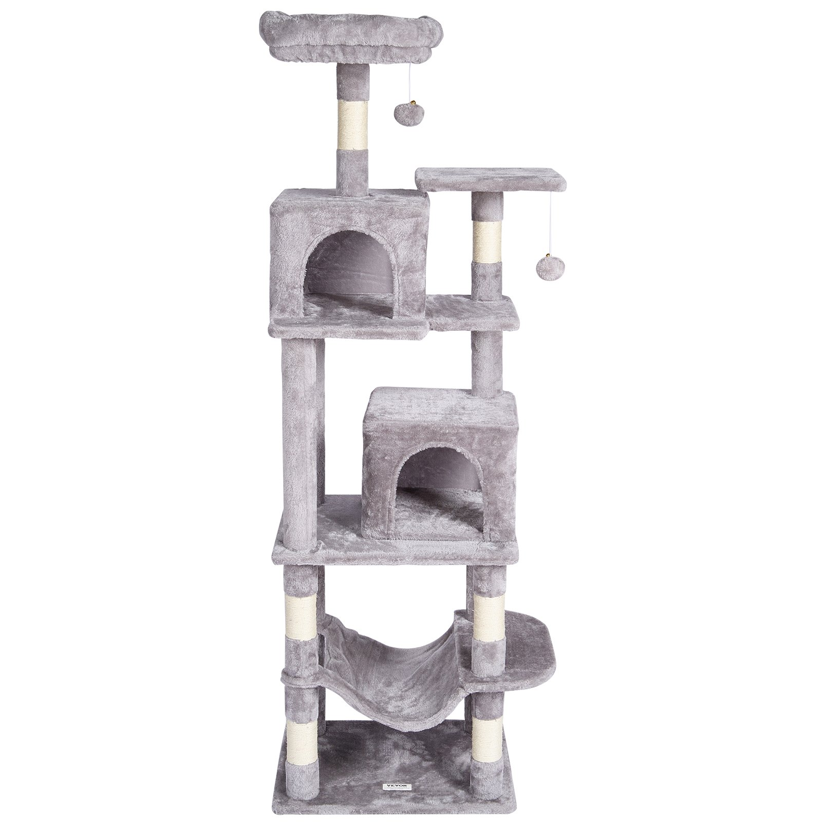 VEVOR 63" Cat Tree Tower w/ Condos, Hammock, Perch & Sisal Scratching Posts