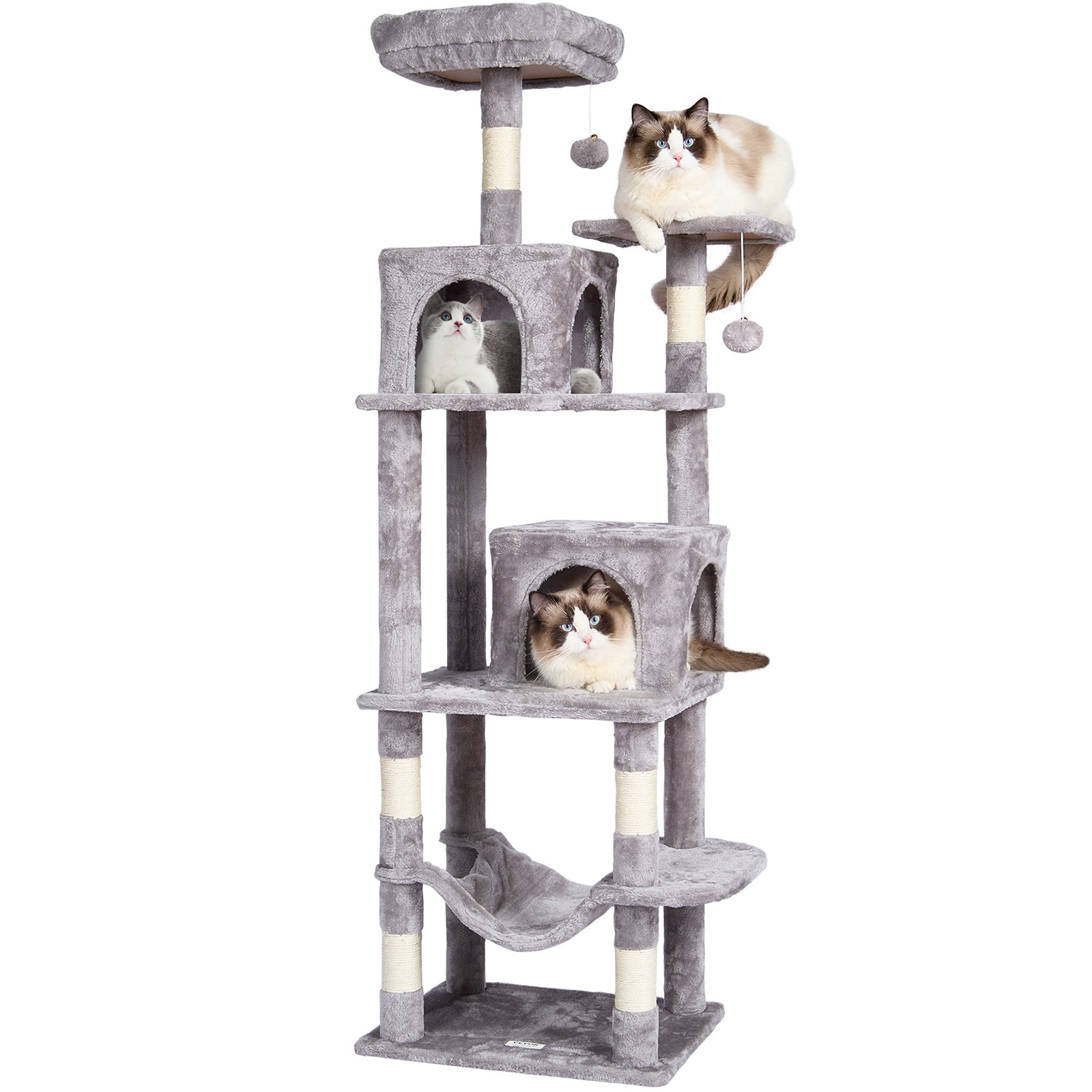 VEVOR 63" Cat Tree Tower w/ Condos, Hammock, Perch & Sisal Scratching Posts