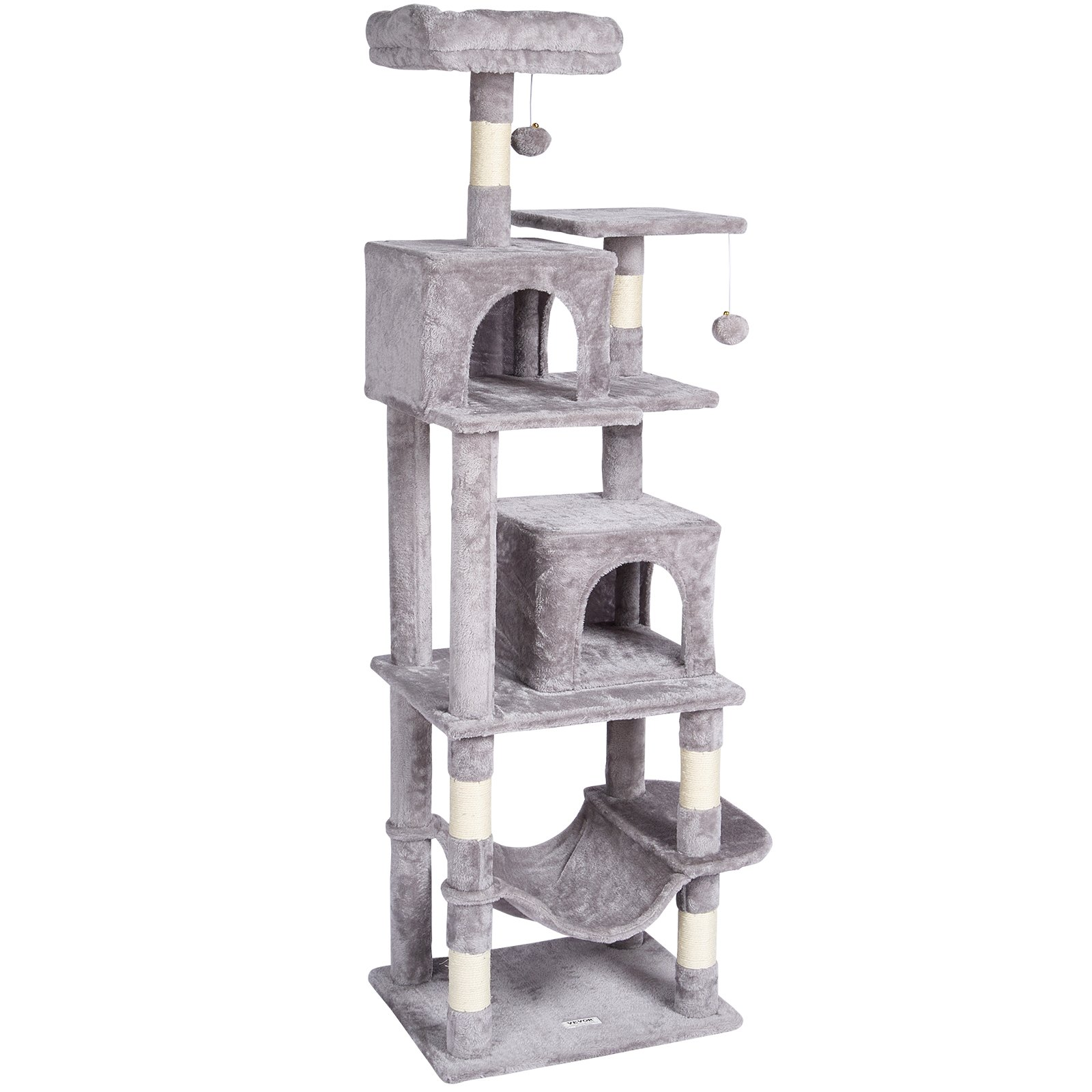 VEVOR 63" Cat Tree Tower w/ Condos, Hammock, Perch & Sisal Scratching Posts