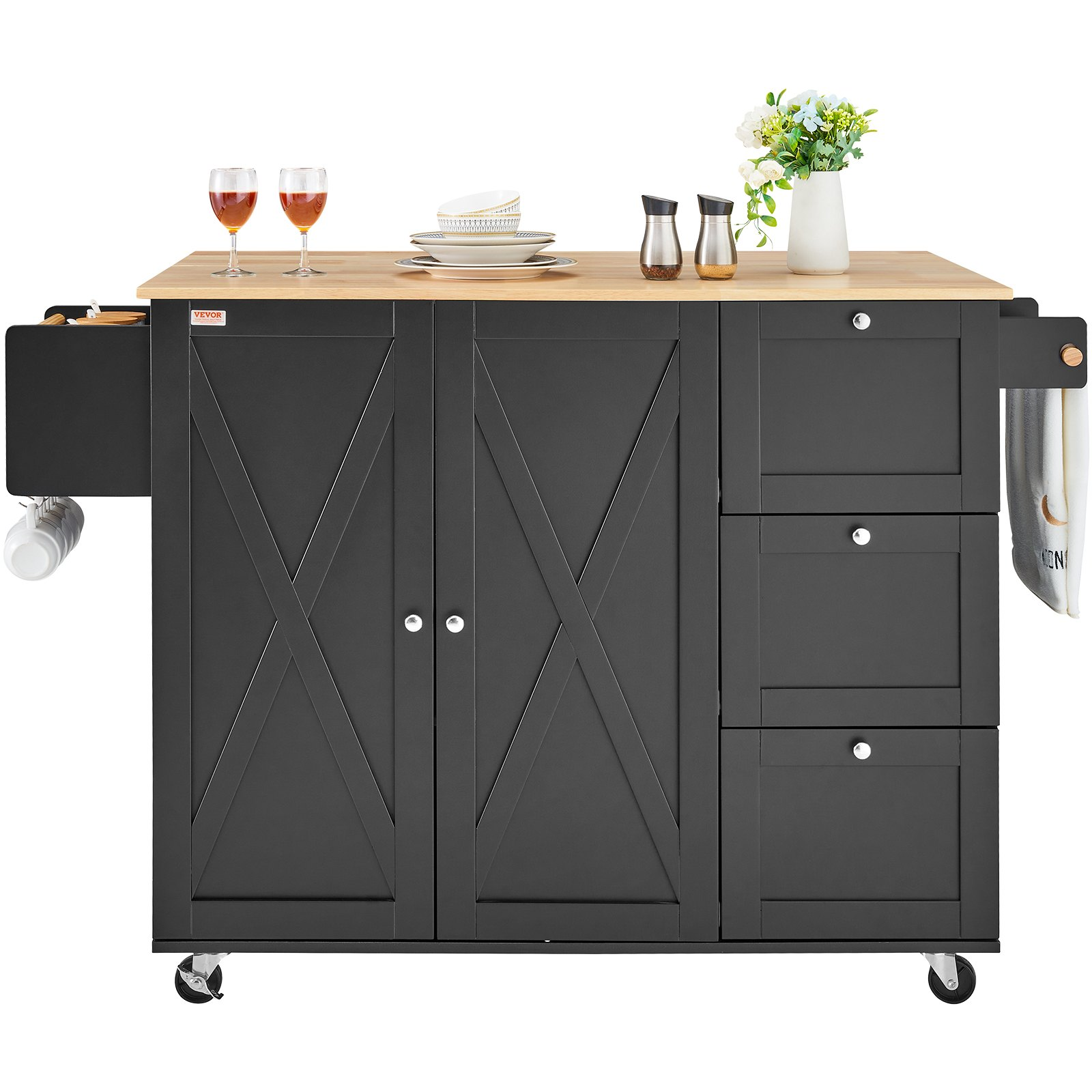 VEVOR Kitchen Island Cart Rolling Storage Cabinet on Wheel with Drawer & Shelves - Picture 10 of 10