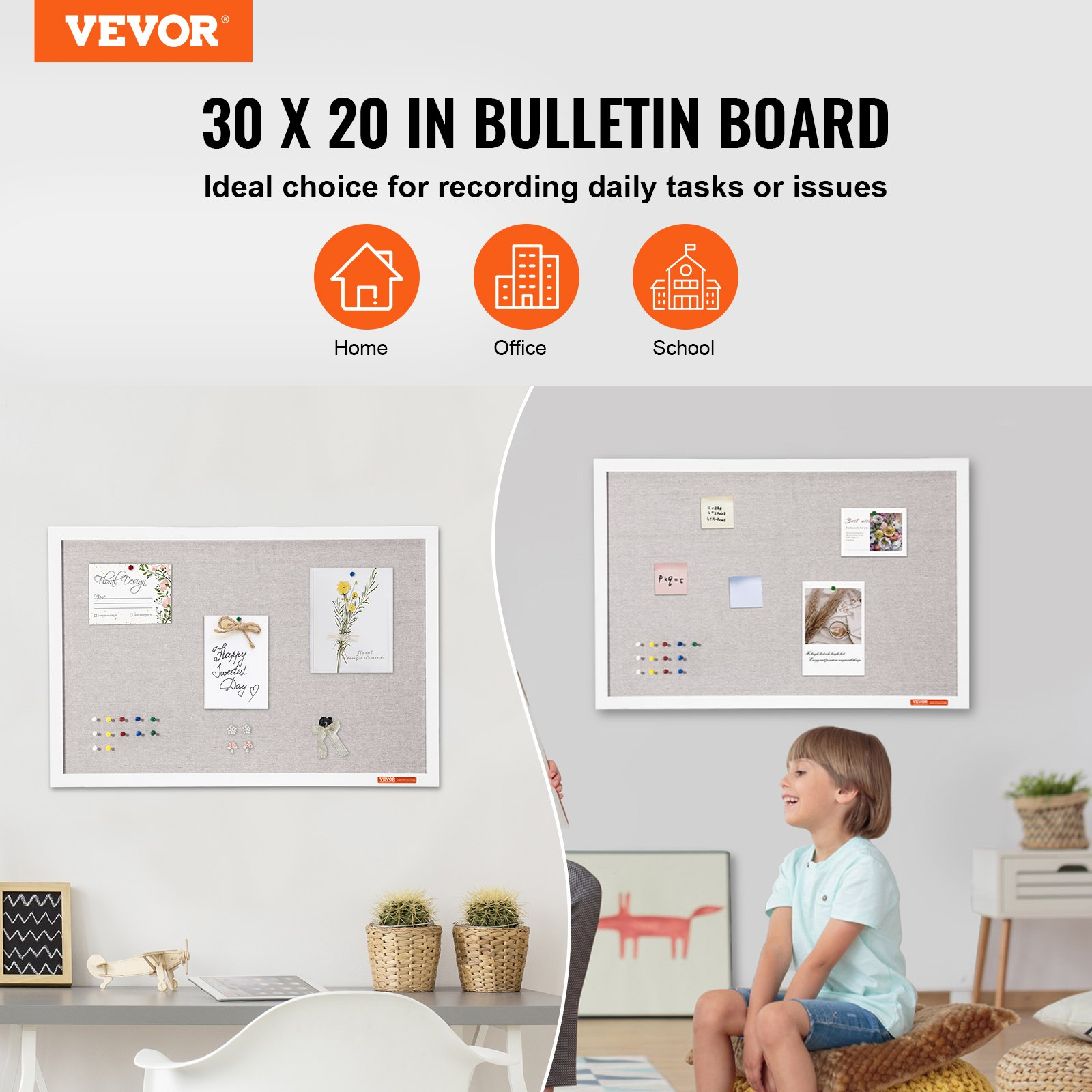 30"x20" White Cork Board with Linen Surface – Stylish Wall-Mounted Bulletin Boa