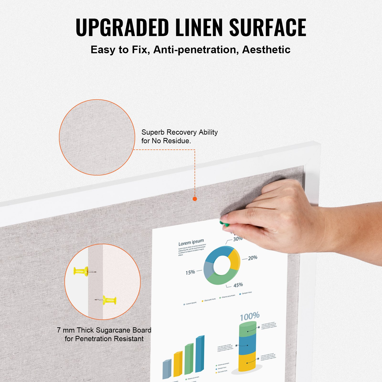30"x20" White Cork Board with Linen Surface – Stylish Wall-Mounted Bulletin Boa - Picture 2 of 10