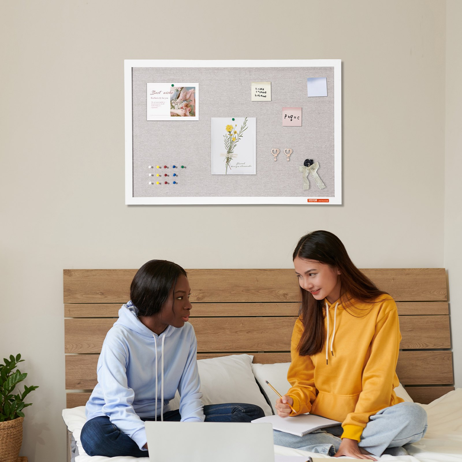 30"x20" White Cork Board with Linen Surface – Stylish Wall-Mounted Bulletin Boa - Picture 7 of 10