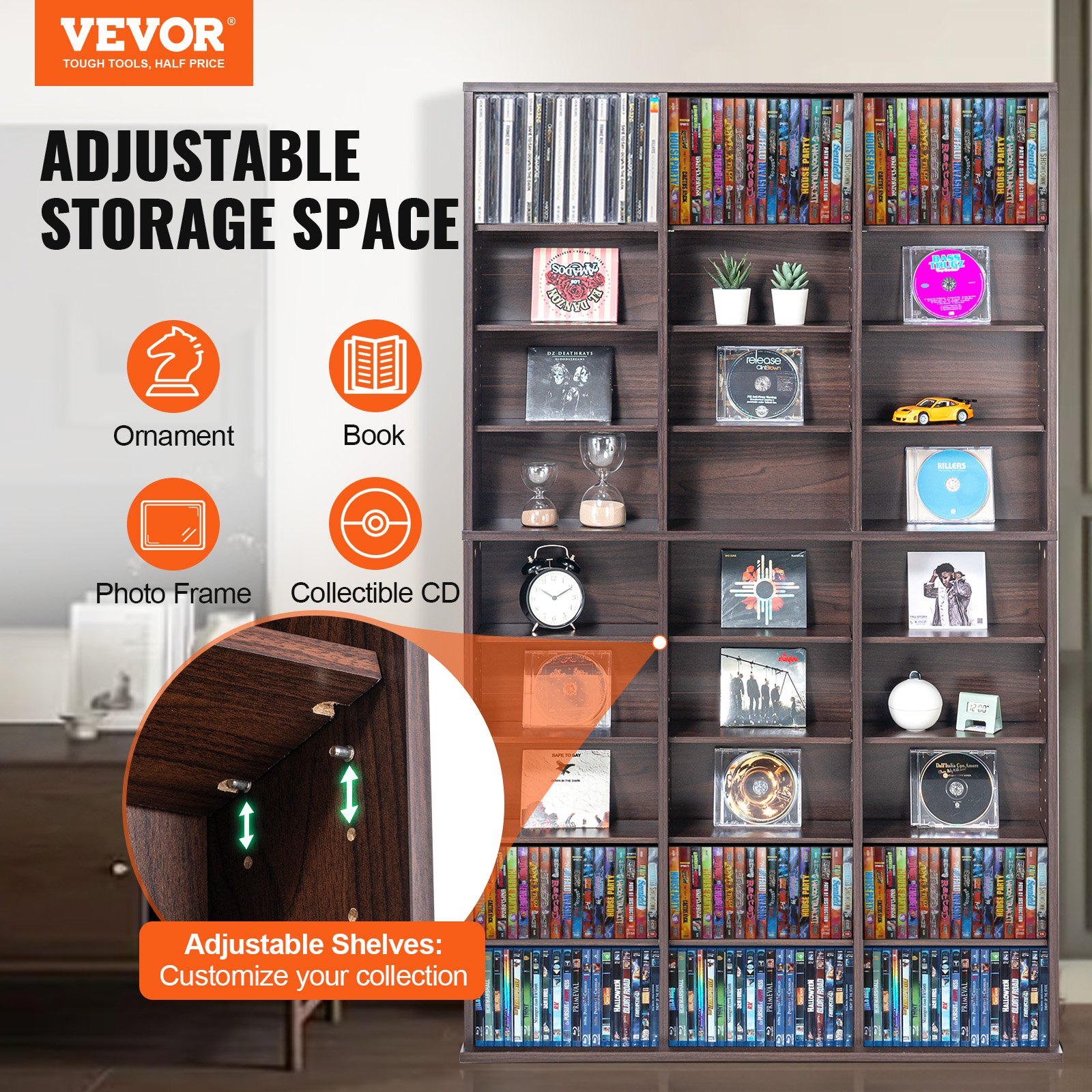 Media Storage Cabinet, 9-layer DVD Shelf Holds up to 756 CDs