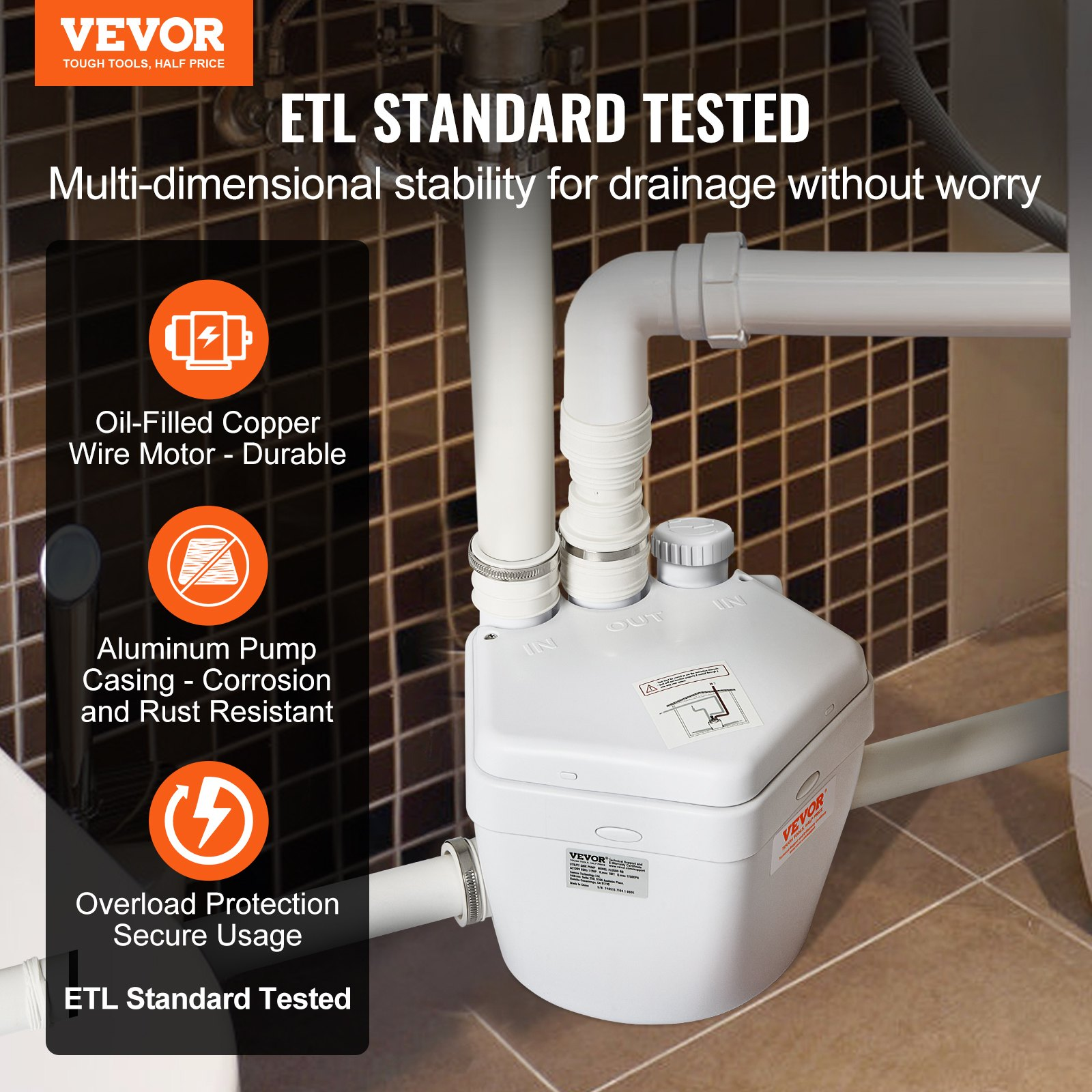 FLOR FURORA ×3 VEVOR Utility Sink Pump Laundry Sink Drain Pump System 1/3 HP 1500
