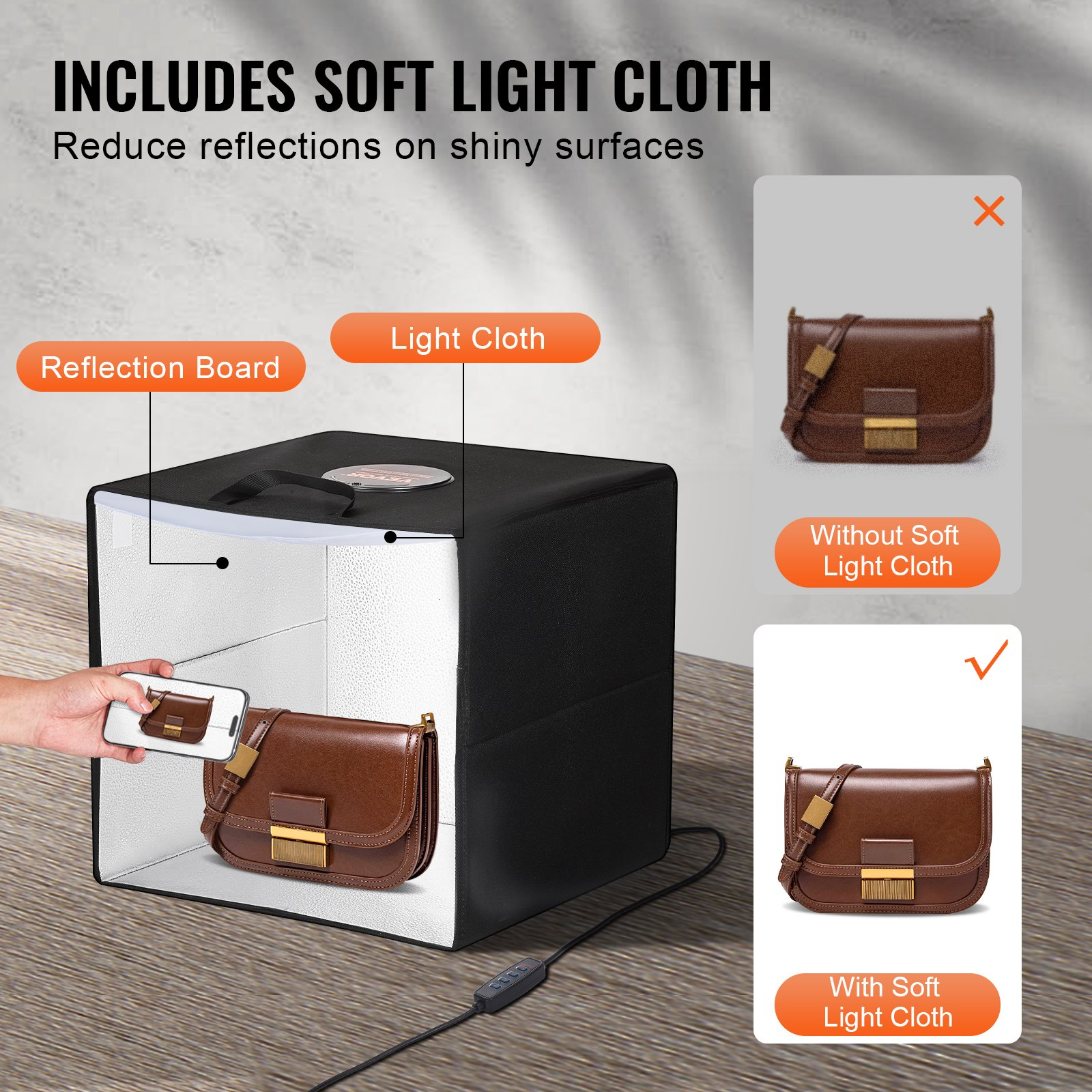 VEVOR 12" x 12" Photo Studio Light Box 3000-5600K 6 Double-Sided Color Backdrops - Picture 4 of 10
