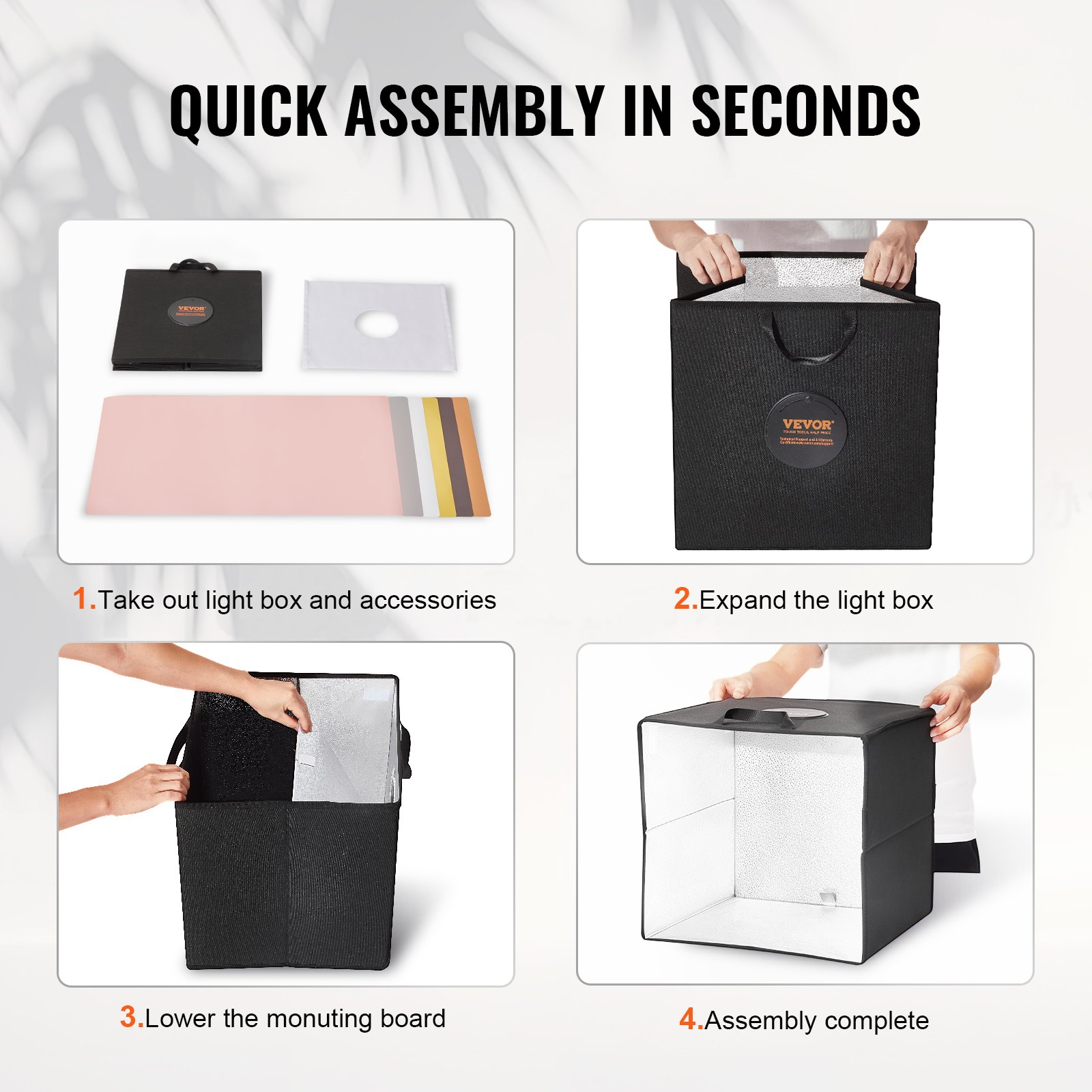 VEVOR 12" x 12" Photo Studio Light Box 3000-5600K 6 Double-Sided Color Backdrops - Picture 5 of 10