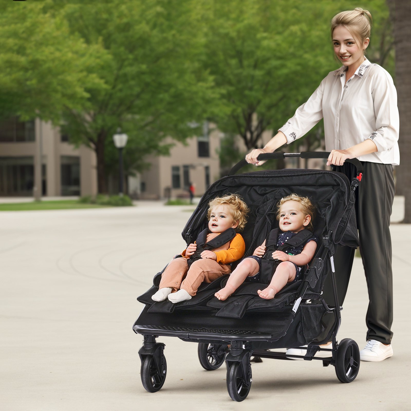 VEVOR Double Stroller - Lightweight, Foldable Side-by-Side Twin Stroller in Blac