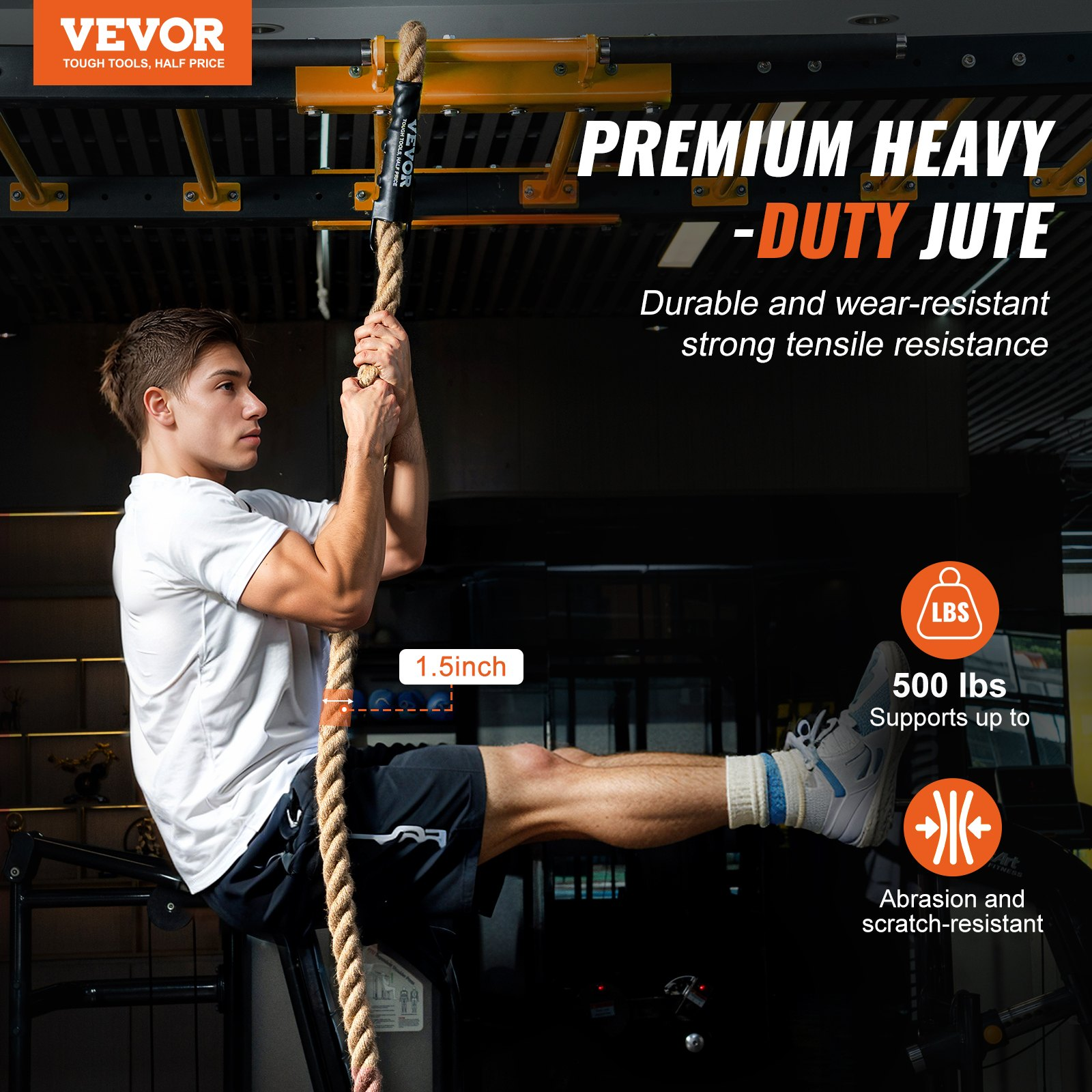 Gym Climbing Rope 1.5" x 25 ft Fitness Training Rope for Str