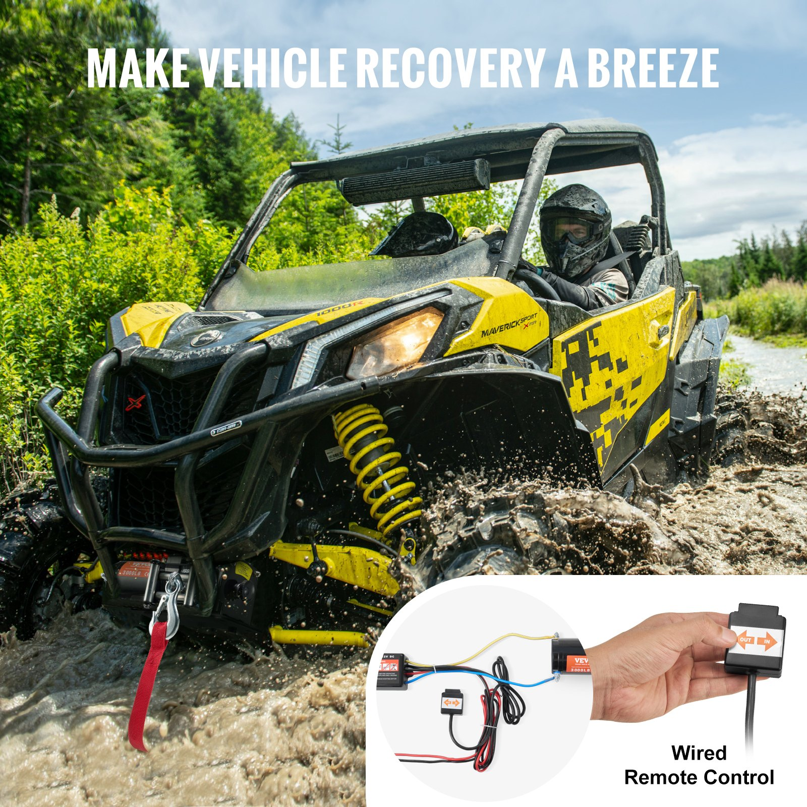 Electric Winch for ATV/UTV | 3000 lb Capacity | IP55 Waterproof | Wired Control 