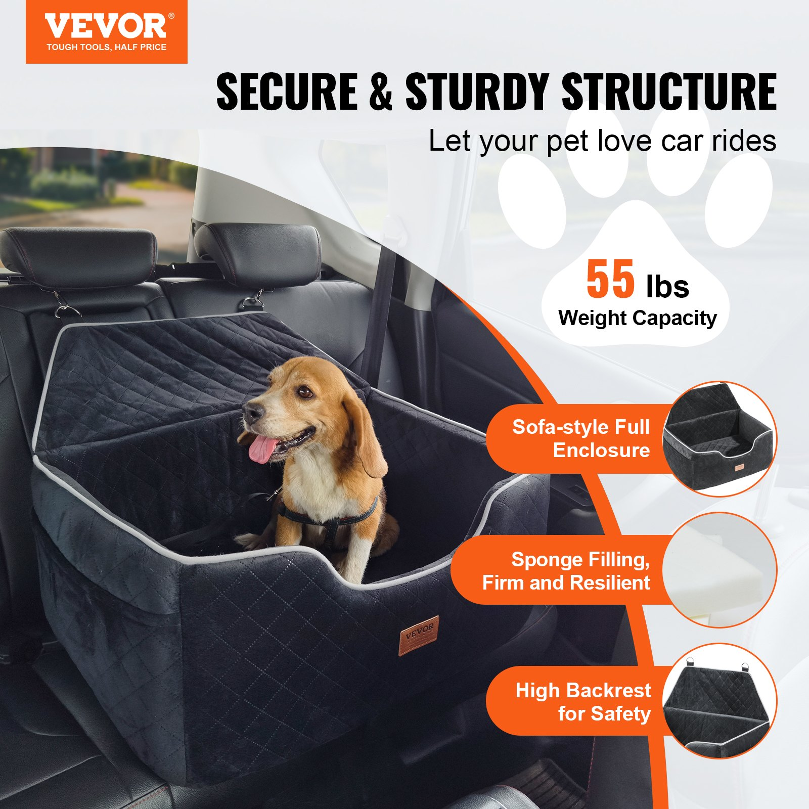 Dog Booster Car Seat Pet Car Seat for Medium Large Dog up to 55 lbs Black - Picture 1 of 10