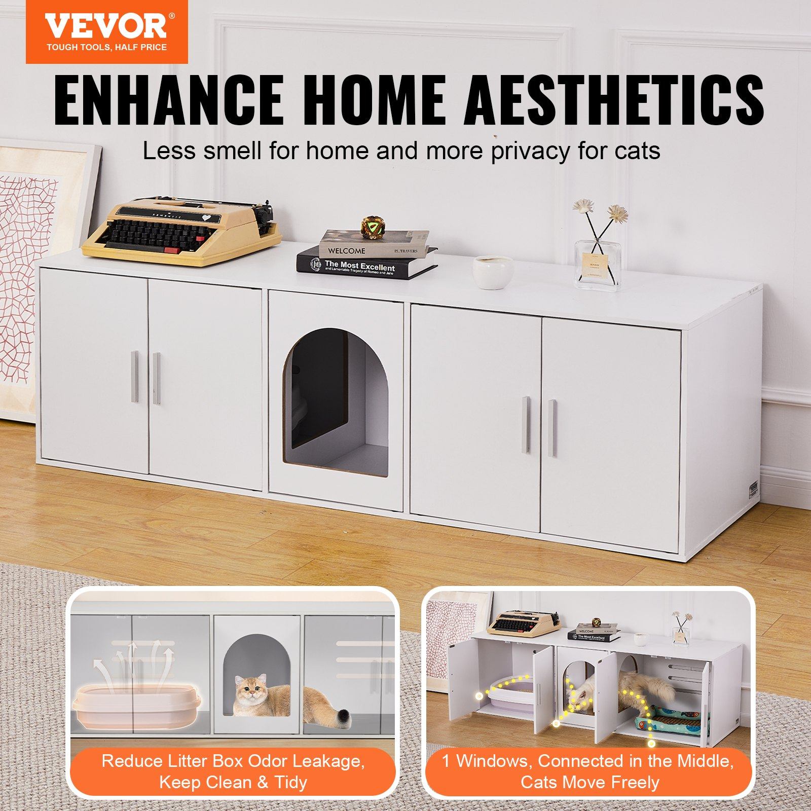 Cat Litter Box Enclosure for 2 Cats, White